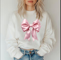 Pink Satin look dtf print Coquette Bow sweatshirt