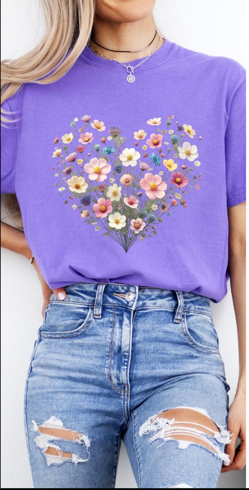 Heart shaped Boho Cottagecore wildflower t-shirt