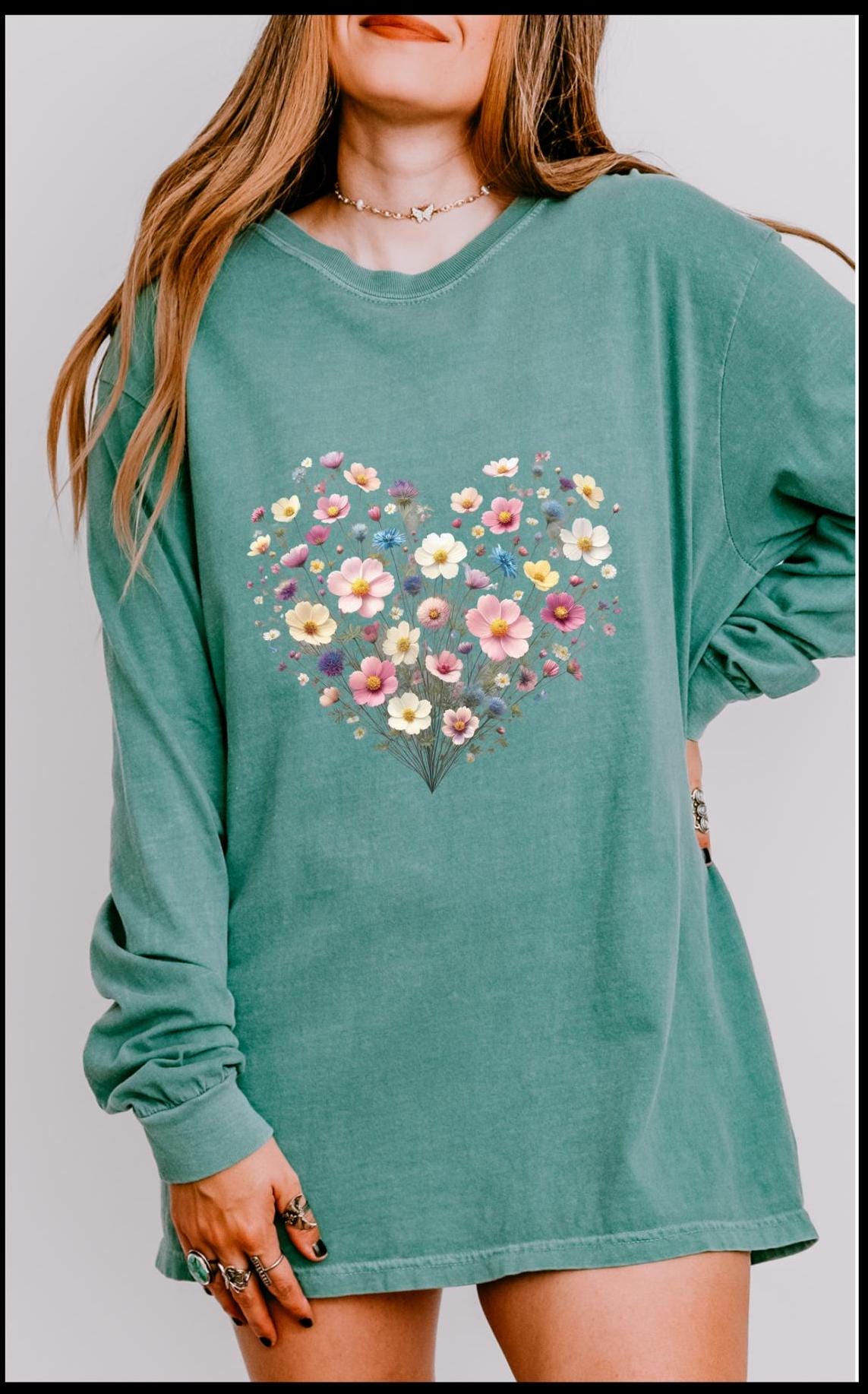 Heart shaped Boho Cottagecore wildflower t-shirt