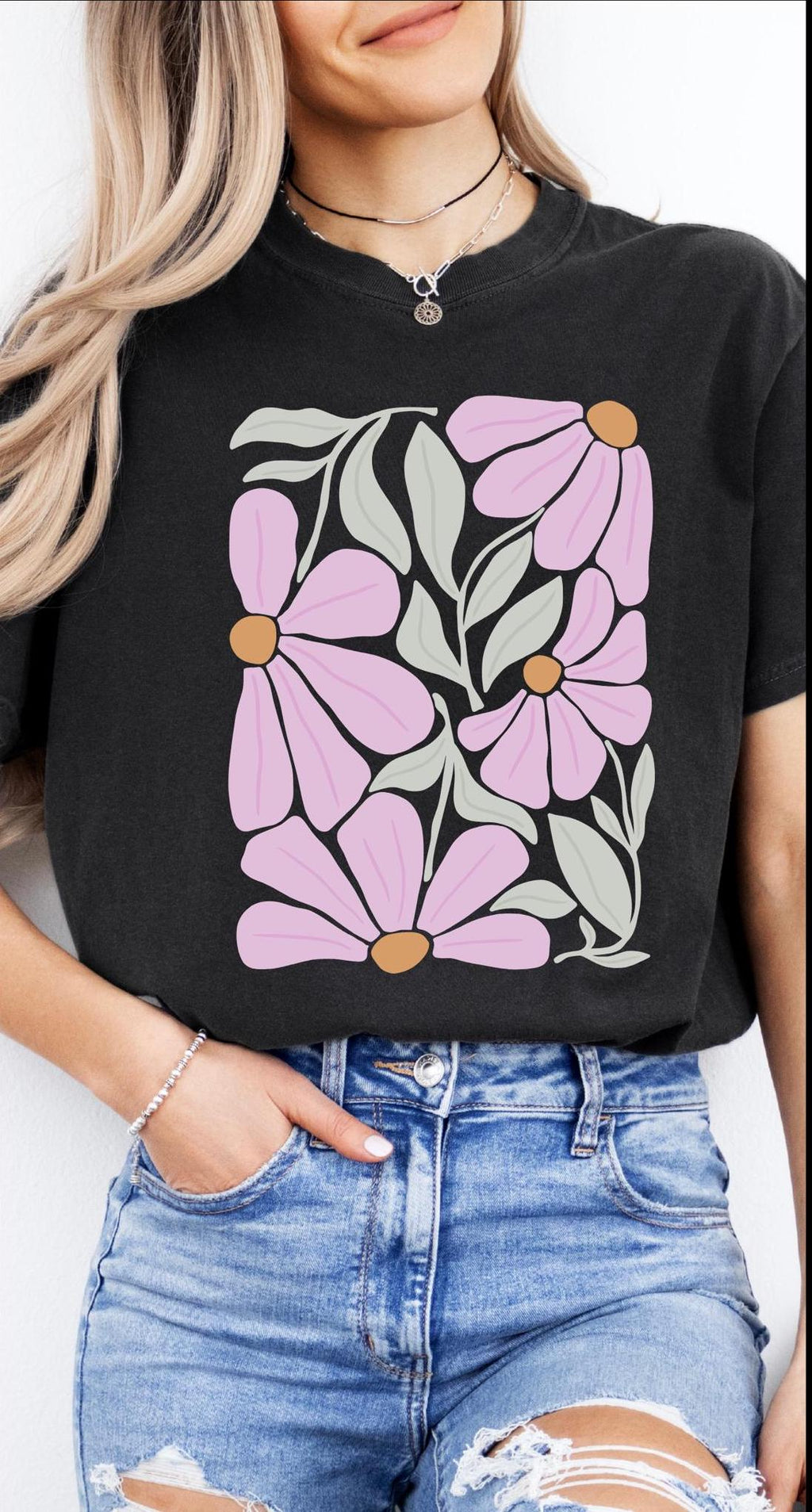 Vintage Floral Cotton Tee: Relaxed Fit Boho Summer Shirt