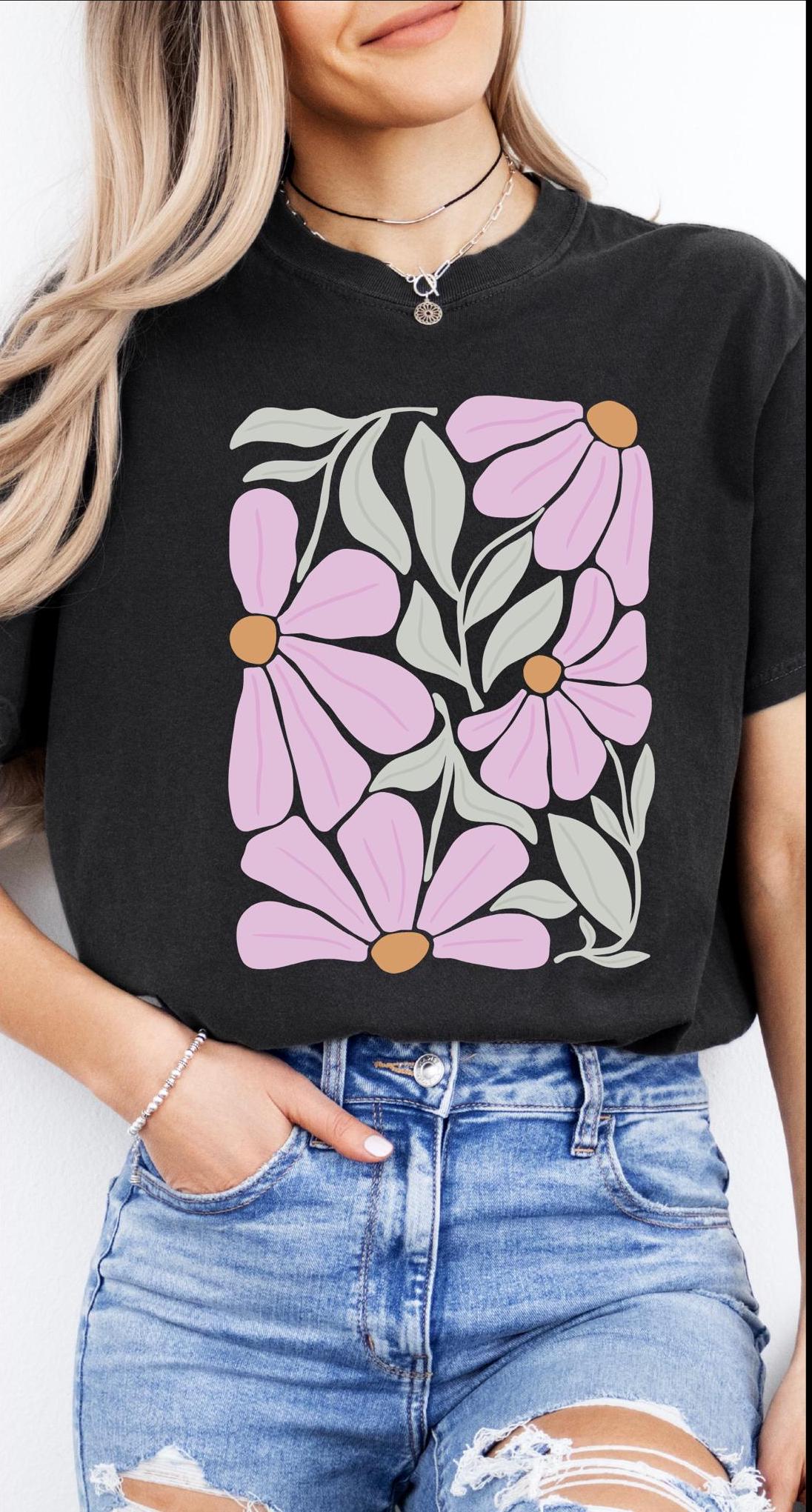 Vintage Floral Cotton Tee: Relaxed Fit Boho Summer Shirt