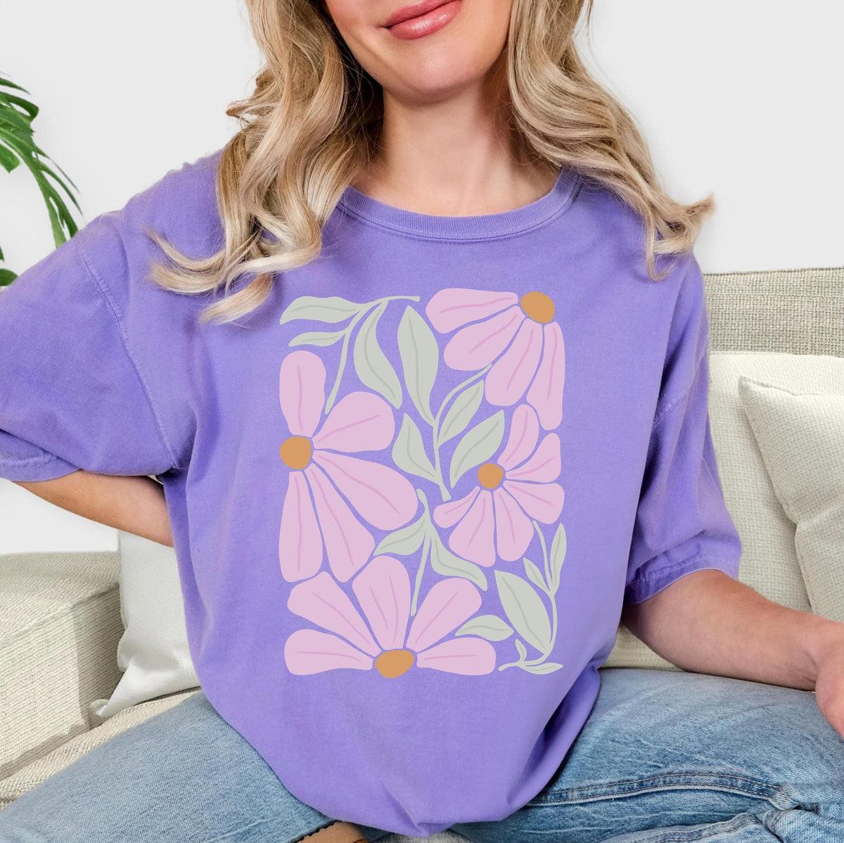Vintage Floral Cotton Tee: Relaxed Fit Boho Summer Shirt