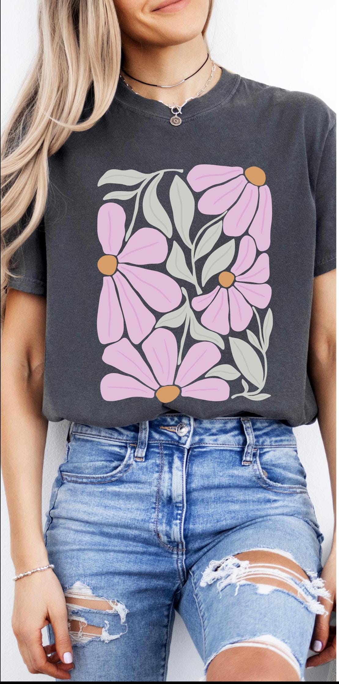 Vintage Floral Cotton Tee: Relaxed Fit Boho Summer Shirt