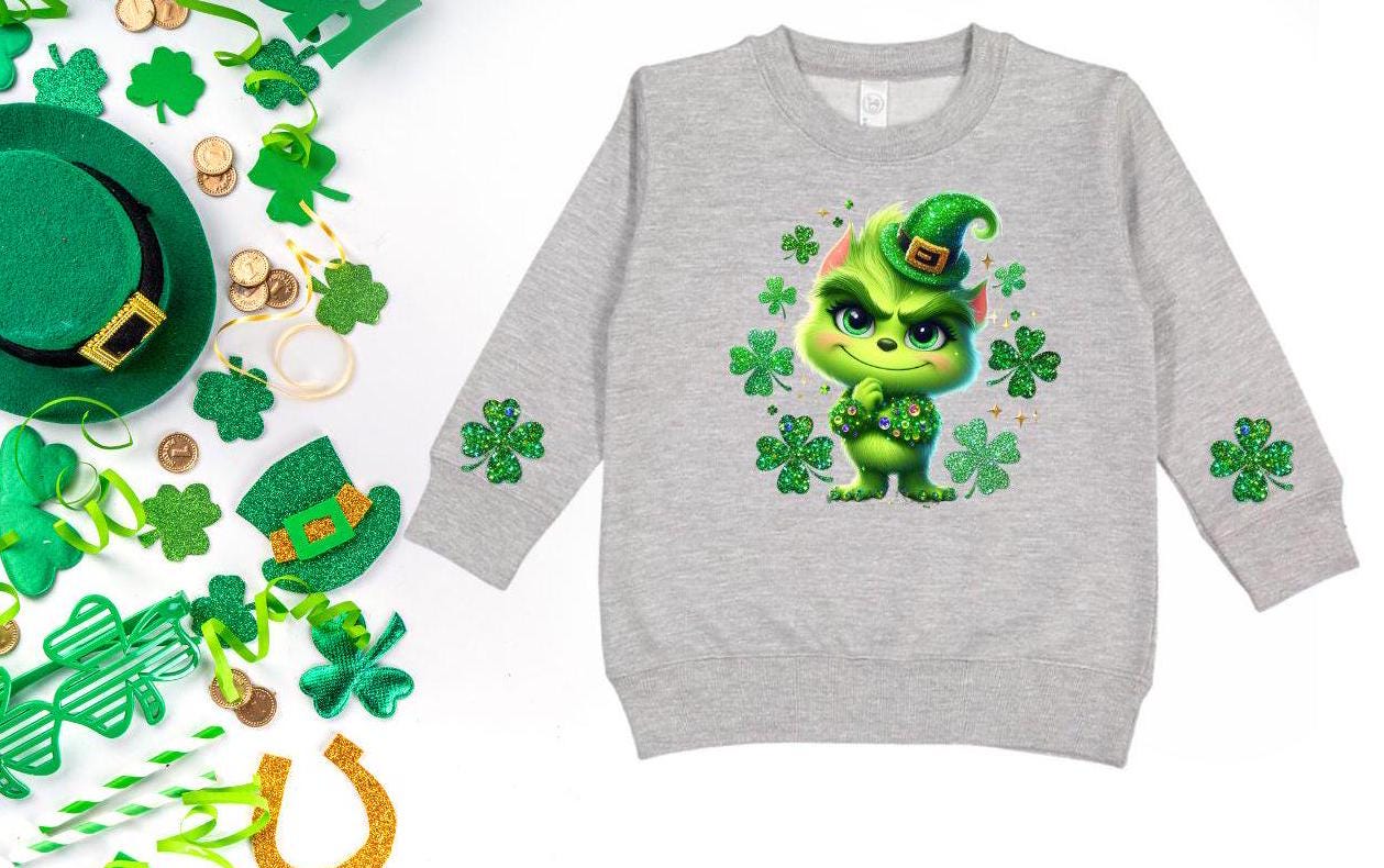 Toddler St. Patrick's Day Green Guy Sweatshirt, Faux Glitter