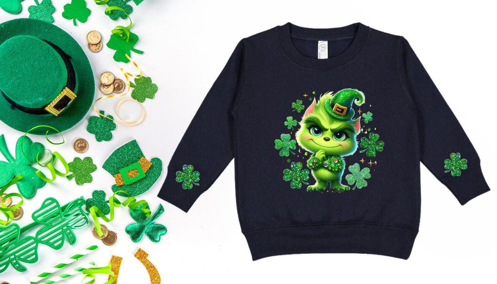 Toddler St. Patrick's Day Green Guy Sweatshirt, Faux Glitter