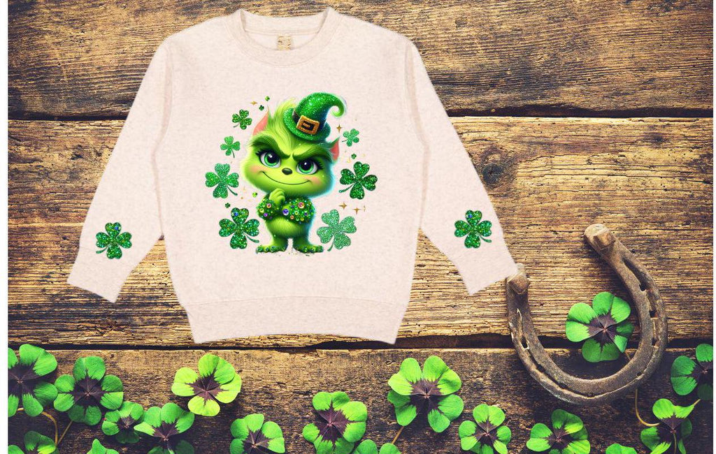 Toddler St. Patrick's Day Green Guy Sweatshirt, Faux Glitter