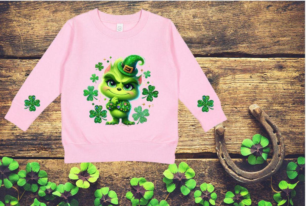 Toddler St. Patrick's Day Green Guy Sweatshirt, Faux Glitter
