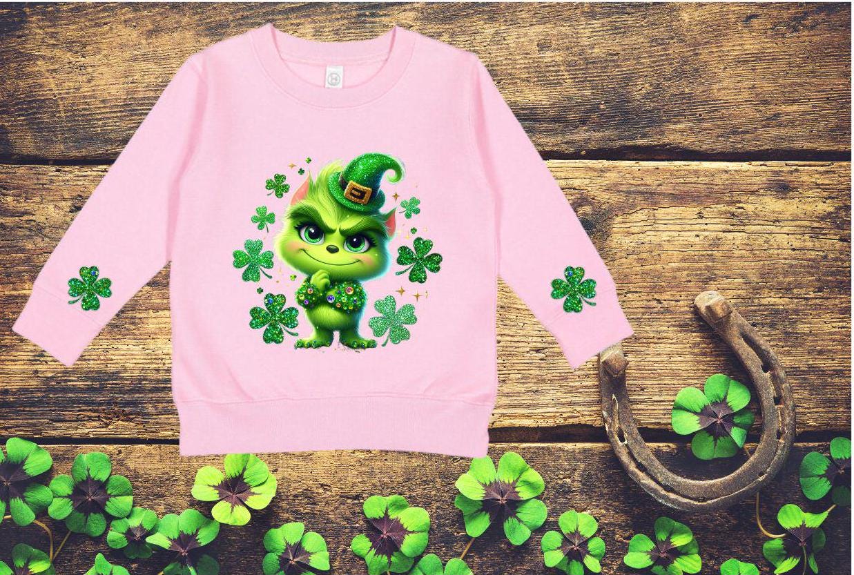 Toddler St. Patrick's Day Green Guy Sweatshirt, Faux Glitter
