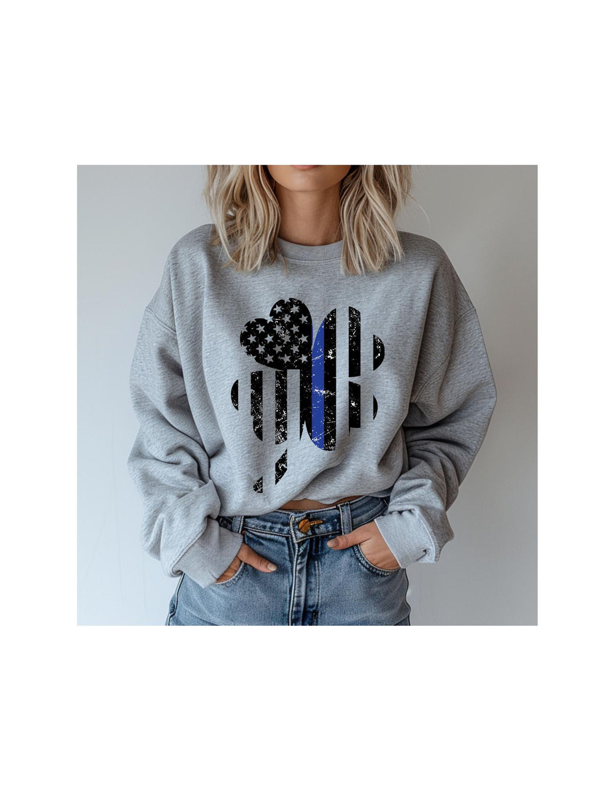Thin Blue Line Distressed Shamrock sweatshirt for St Patricks Day