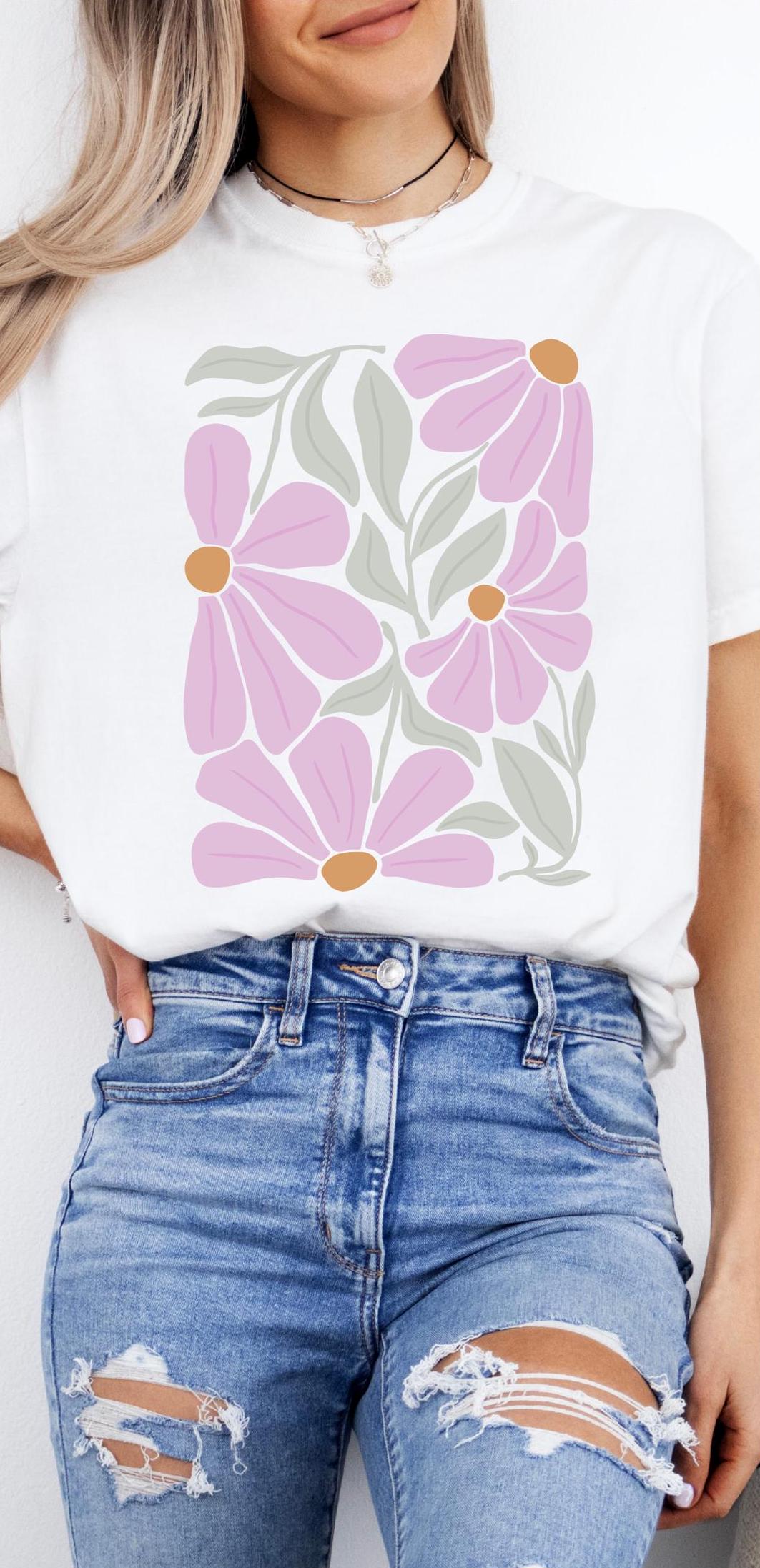 Vintage Floral Cotton Tee: Relaxed Fit Boho Summer Shirt