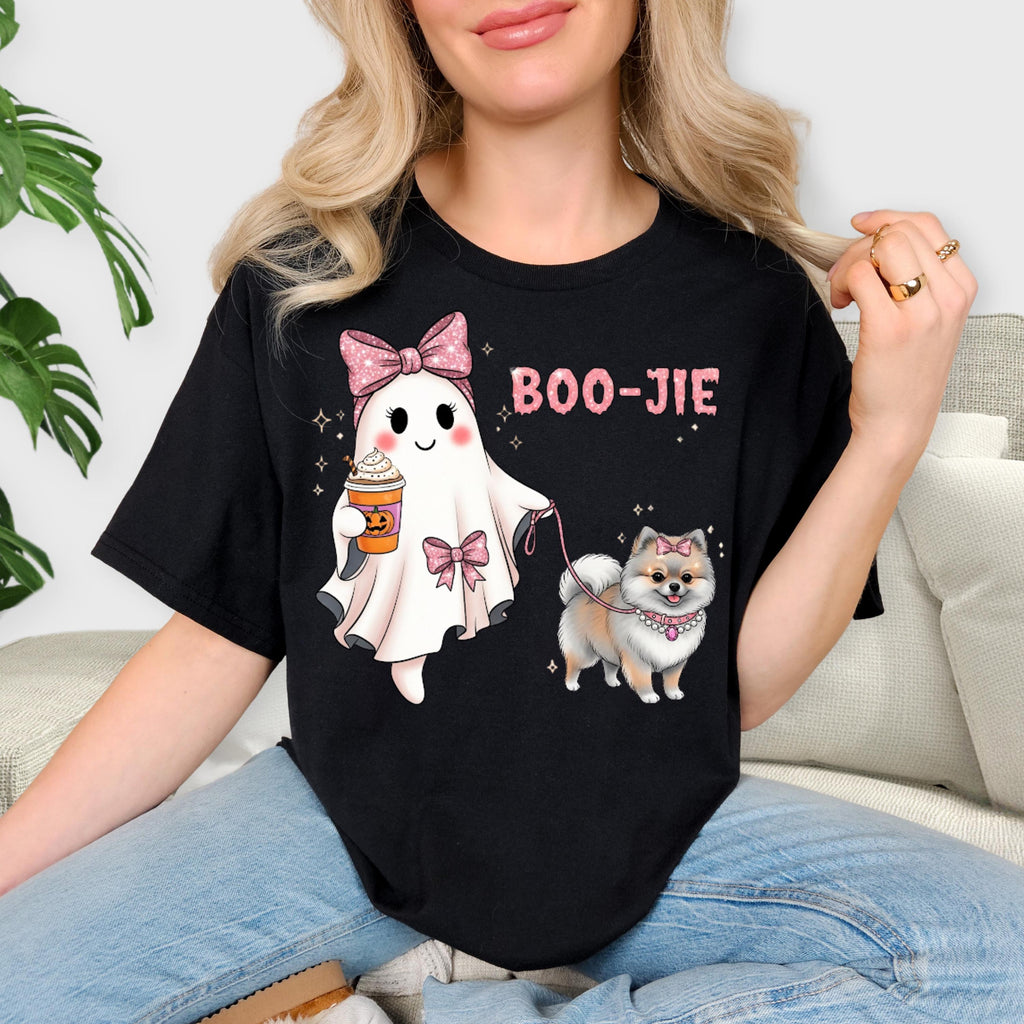 Boo-jie Ghost Pomeranian Halloween T-shirt: Comfort Colors Cutesy Top