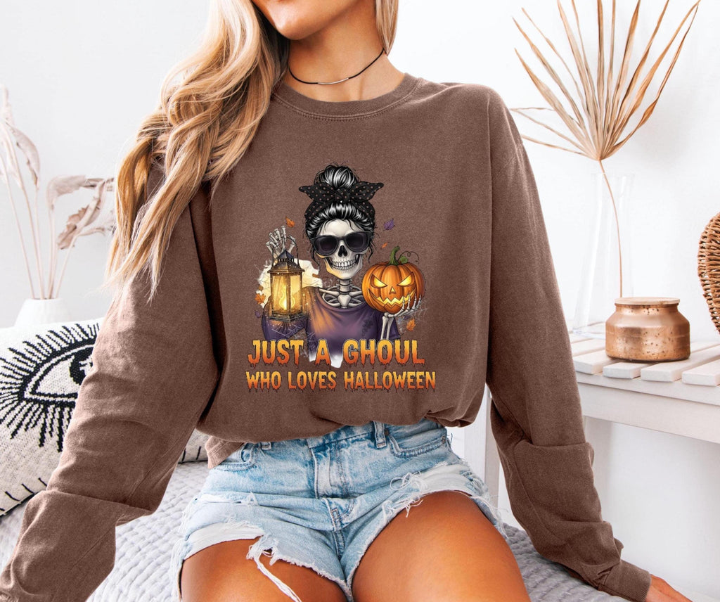 Just a Ghoul Who Loves Halloween Comfort Colors Tee: Spooky Season Shirt