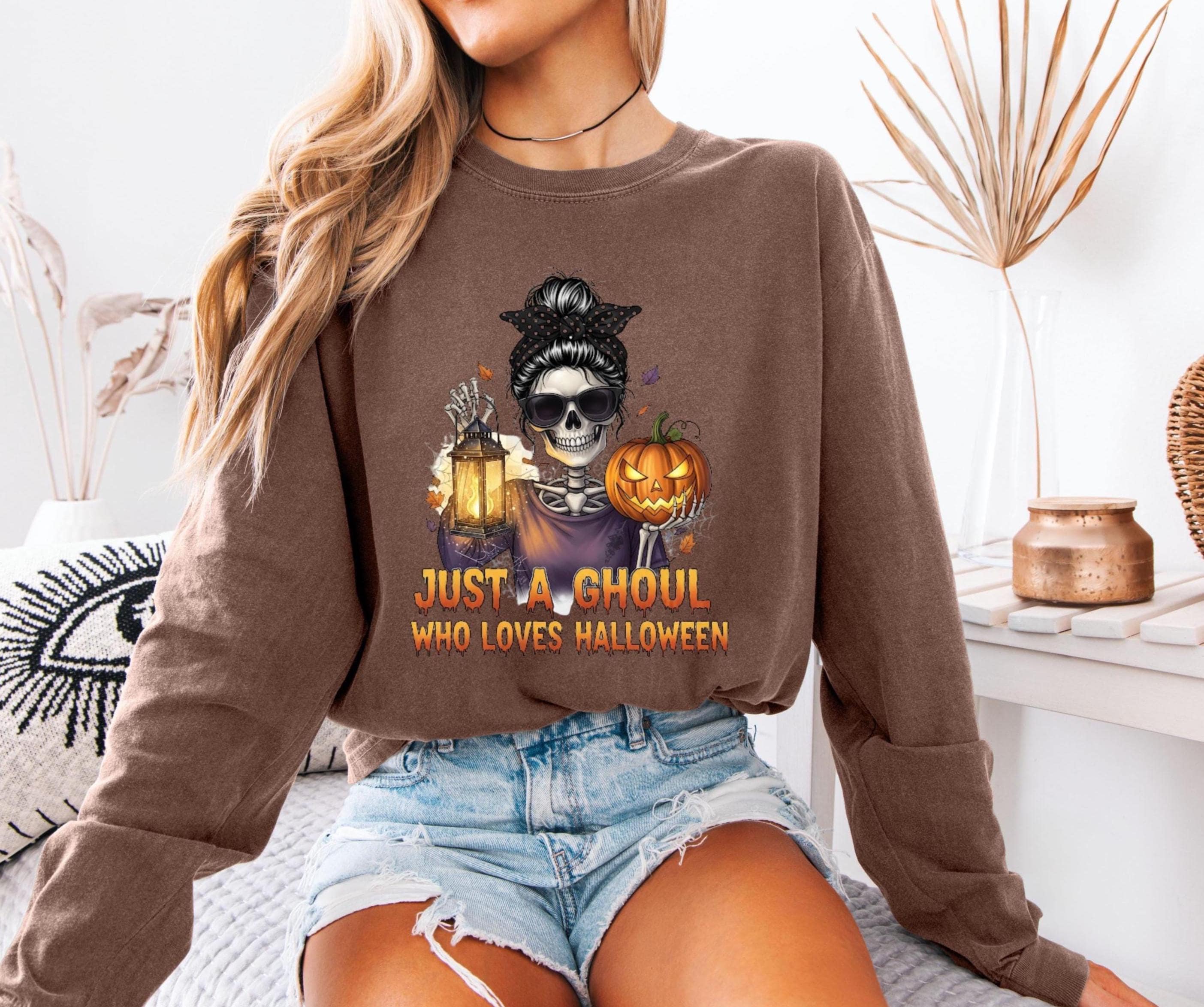Just a Ghoul Who Loves Halloween Comfort Colors Tee: Spooky Season Shirt