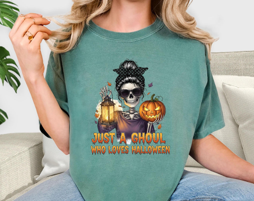 Just a Ghoul Who Loves Halloween Comfort Colors Tee: Spooky Season Shirt