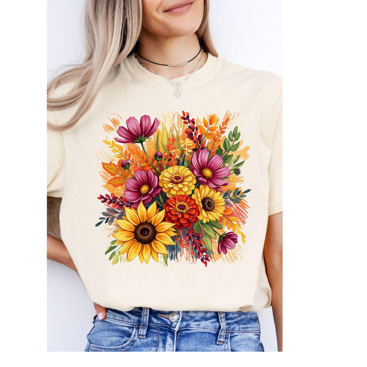 Trendy Wildflower tshirt, Fall Floral Shirt, Vintage flower top, seasonal shirt
