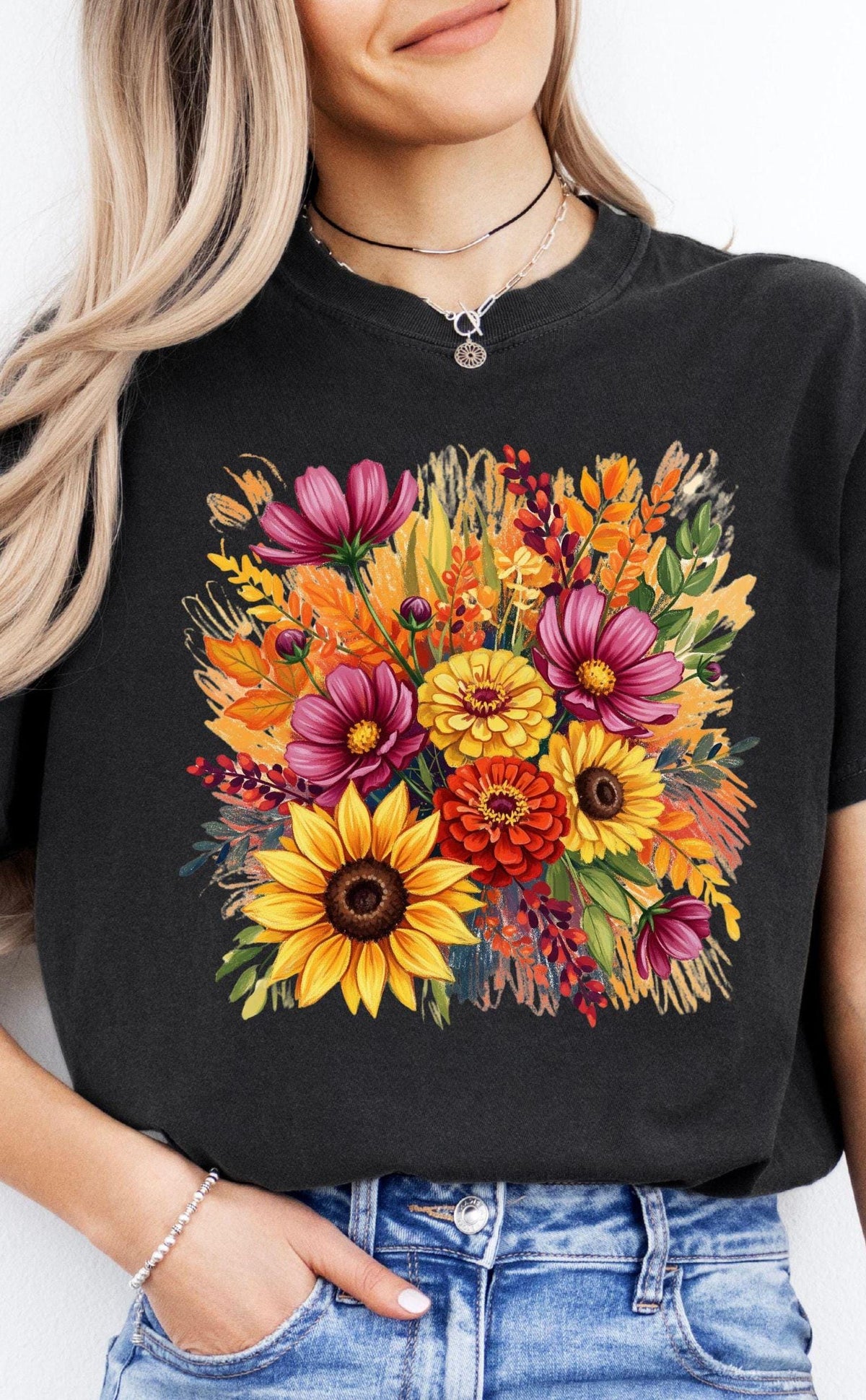 Trendy Wildflower tshirt, Fall Floral Shirt, Vintage flower top, seasonal shirt