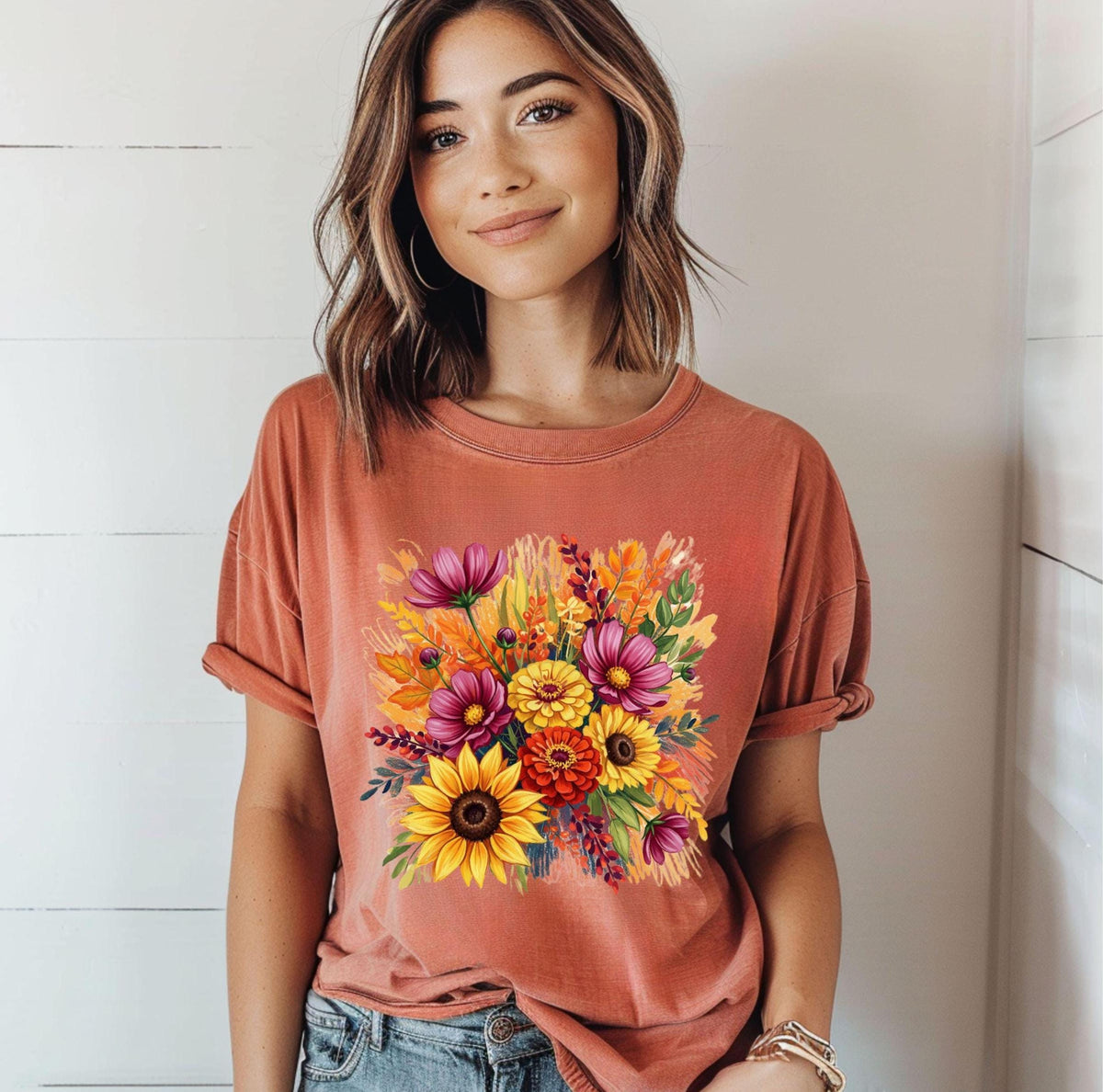 Trendy Wildflower tshirt, Fall Floral Shirt, Vintage flower top, seasonal shirt