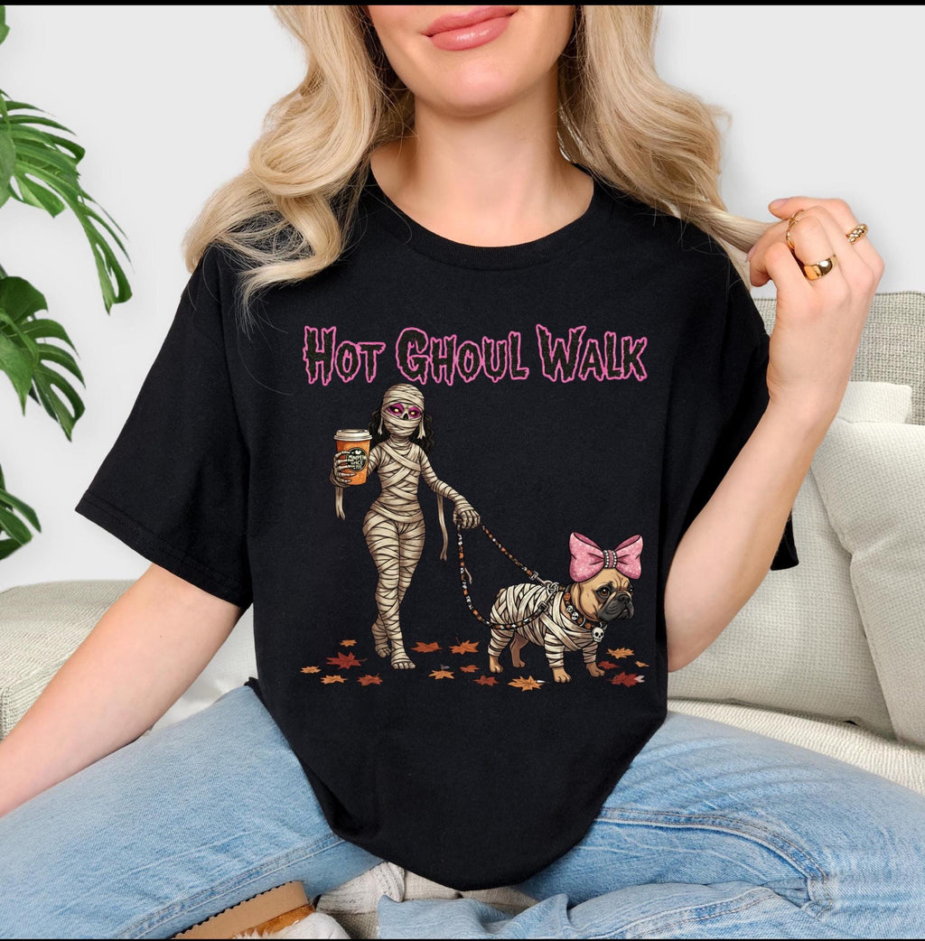 Hot Ghoul Walk tshirt, Halloween shirt, Mummy and dog shirt