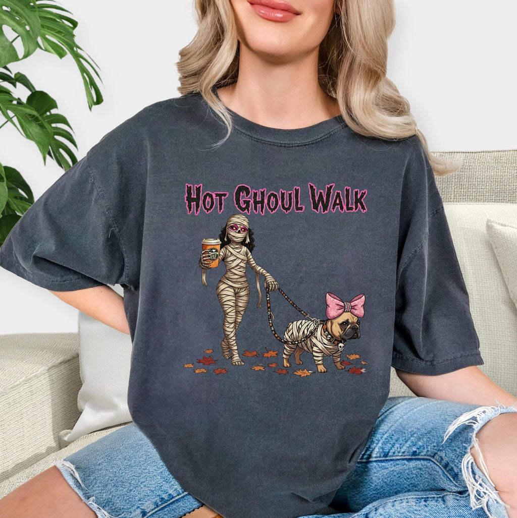 Hot Ghoul Walk tshirt, Halloween shirt, Mummy and dog shirt