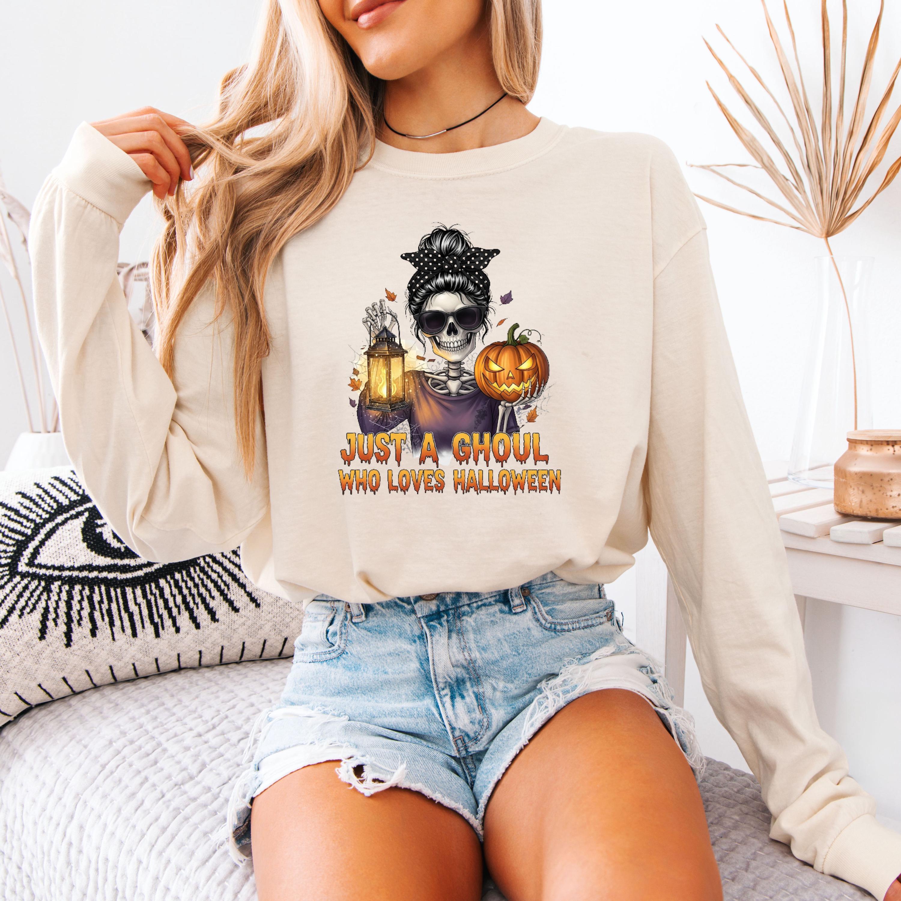 Just a Ghoul Who Loves Halloween Comfort Colors Tee: Spooky Season Shirt