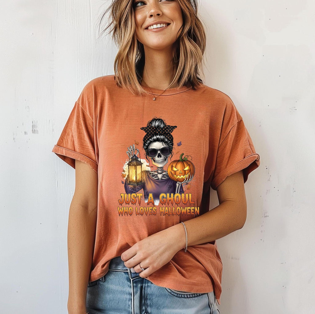 Just a Ghoul Who Loves Halloween Comfort Colors Tee: Spooky Season Shirt