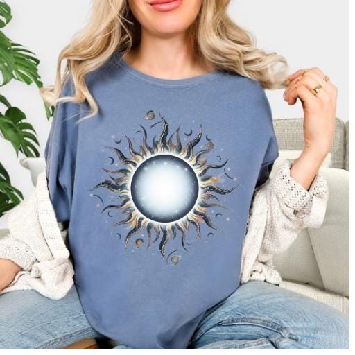 Celestial Sun Comfort Colors T-Shirt: Boho Galaxy Art Tee