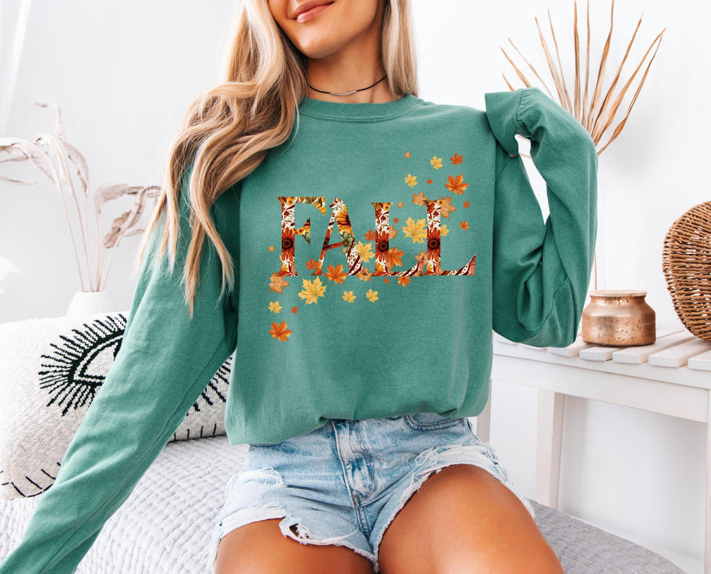 Fall Leaves Long Sleeve T-shirt: Comfort Colors Ring-Spun Cotton
