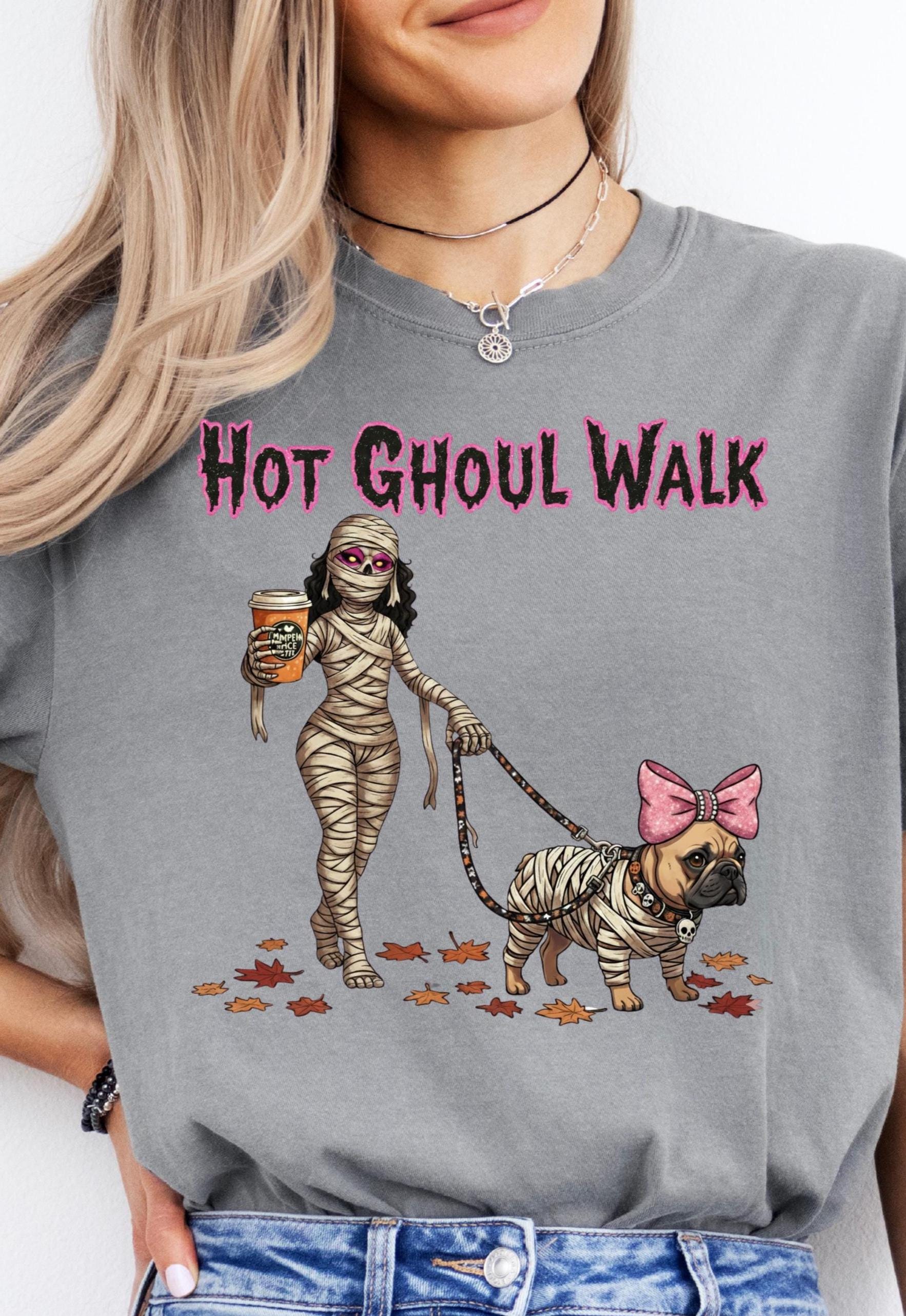 Hot Ghoul Walk tshirt, Halloween shirt, Mummy and dog shirt