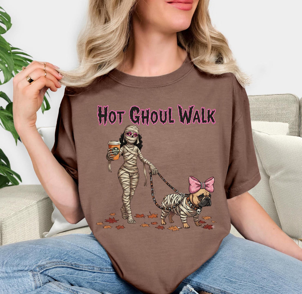Hot Ghoul Walk tshirt, Halloween shirt, Mummy and dog shirt