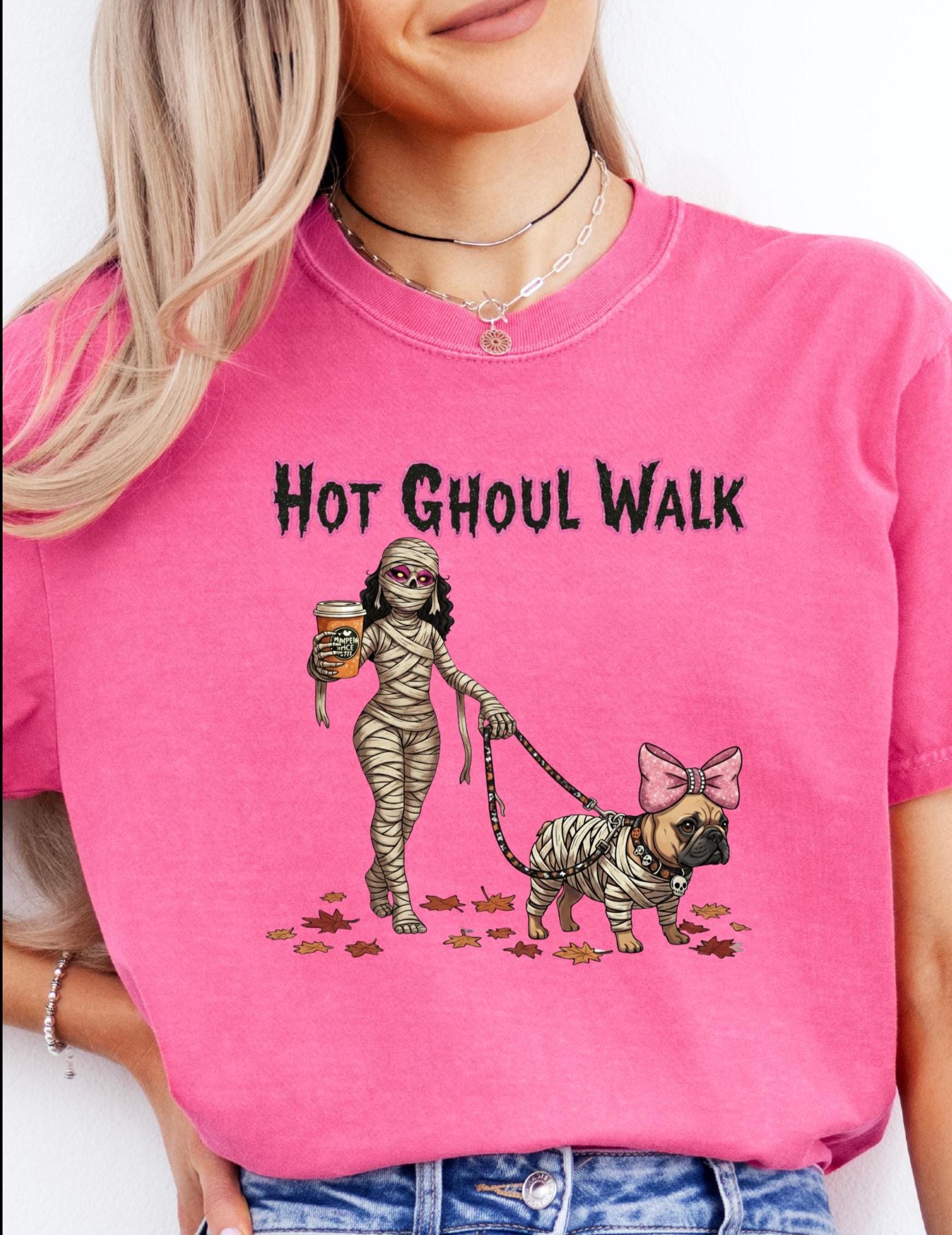 Hot Ghoul Walk tshirt, Halloween shirt, Mummy and dog shirt