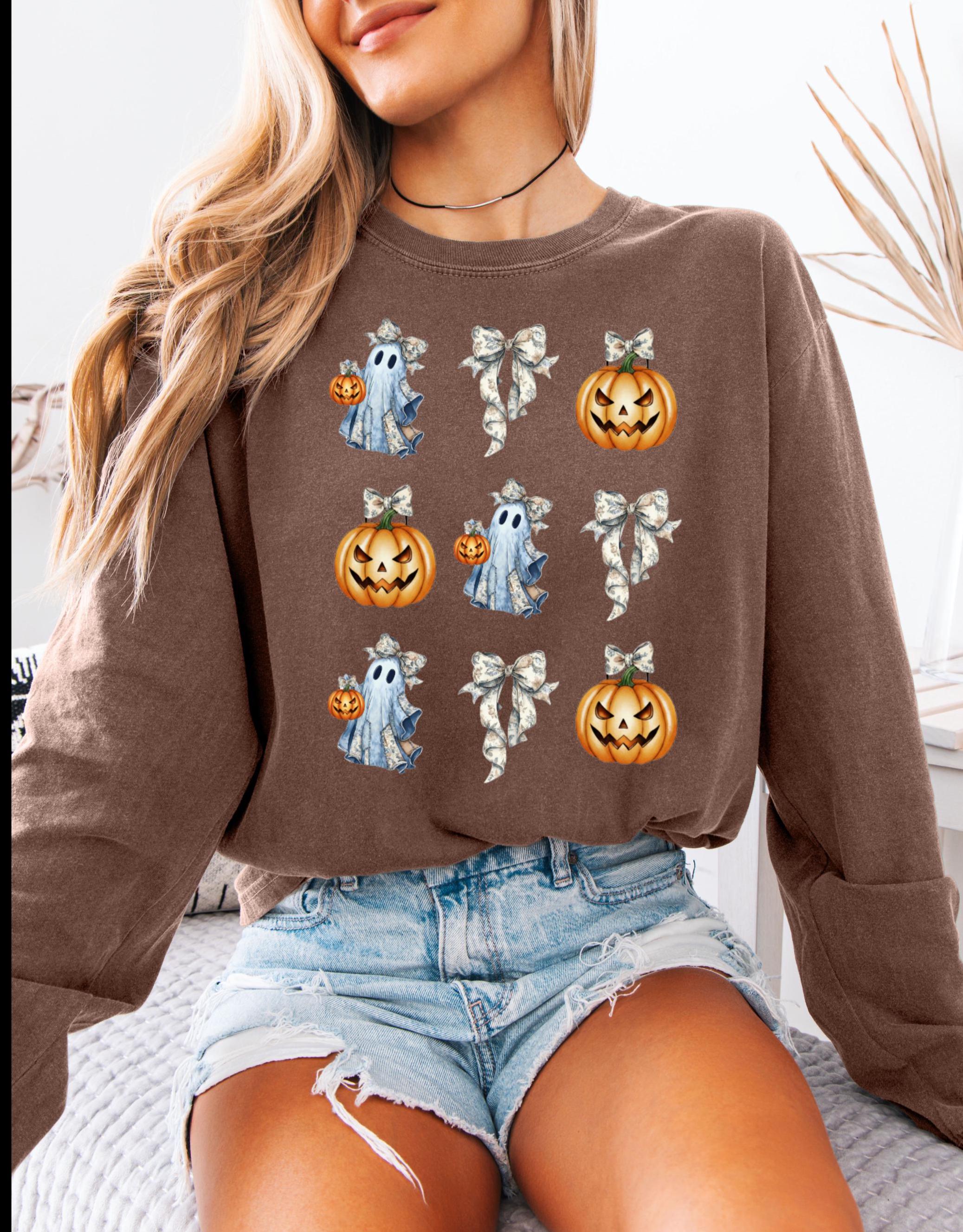 Ghost and Pumpkin Bow Shirt, Coquette Halloween Comfort Colors Tee