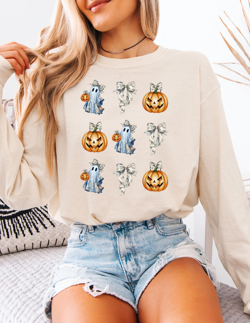 Ghost and Pumpkin Bow Shirt, Coquette Halloween Comfort Colors Tee