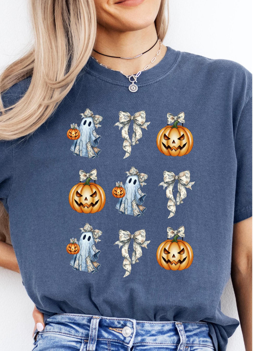 Ghost and Pumpkin Bow Shirt, Coquette Halloween Comfort Colors Tee