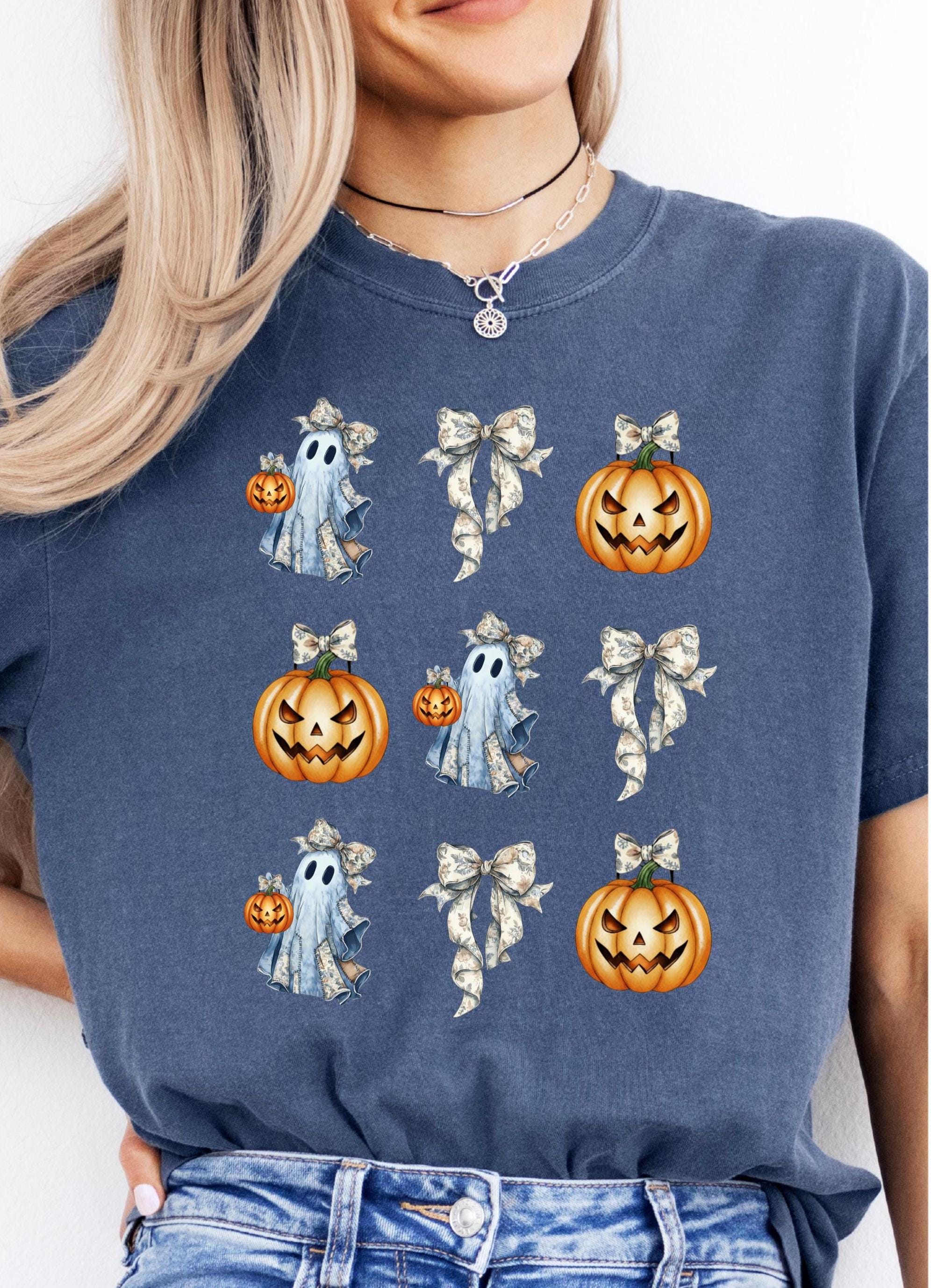 Ghost and Pumpkin Bow Shirt, Coquette Halloween Comfort Colors Tee