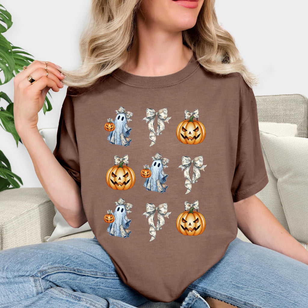 Ghost and Pumpkin Bow Shirt, Coquette Halloween Comfort Colors Tee