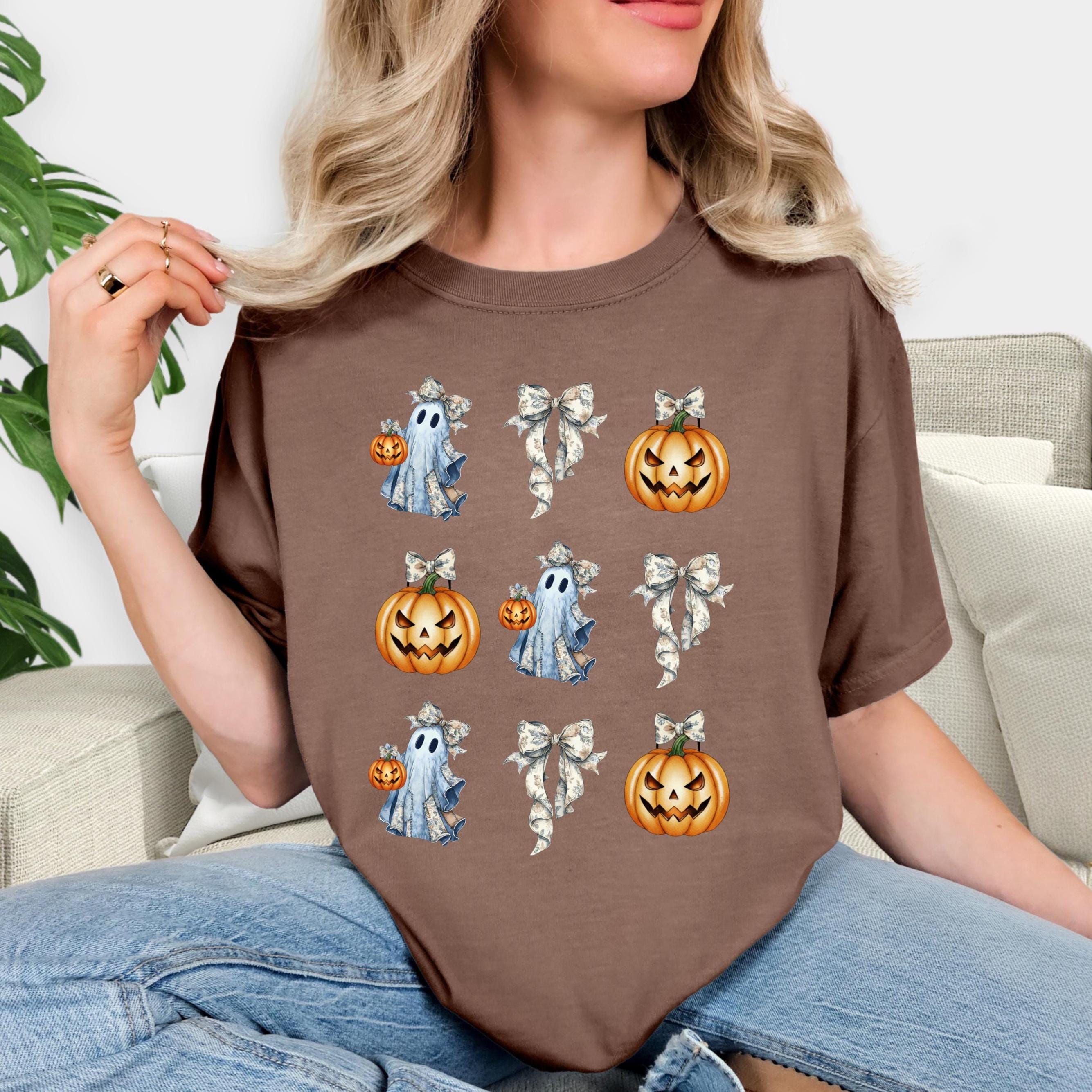 Ghost and Pumpkin Bow Shirt, Coquette Halloween Comfort Colors Tee