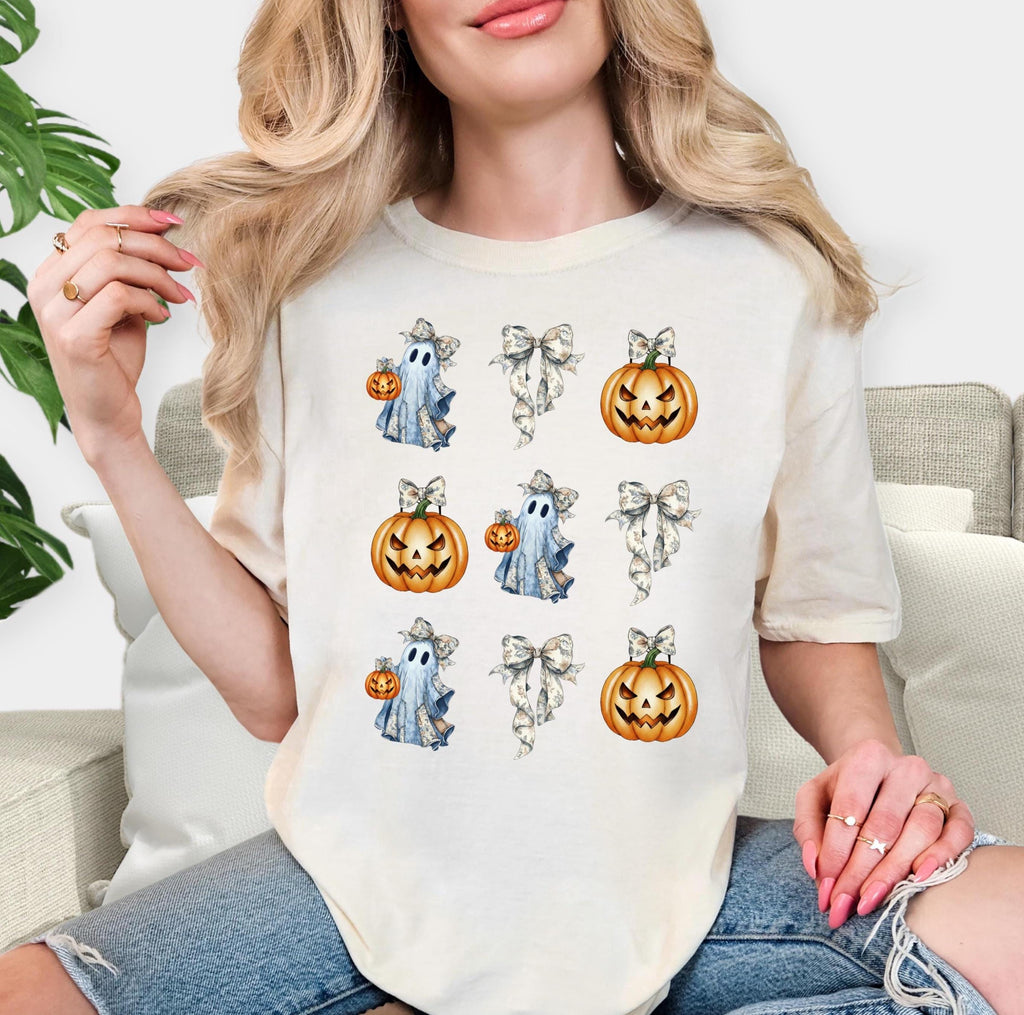 Ghost and Pumpkin Bow Shirt, Coquette Halloween Comfort Colors Tee
