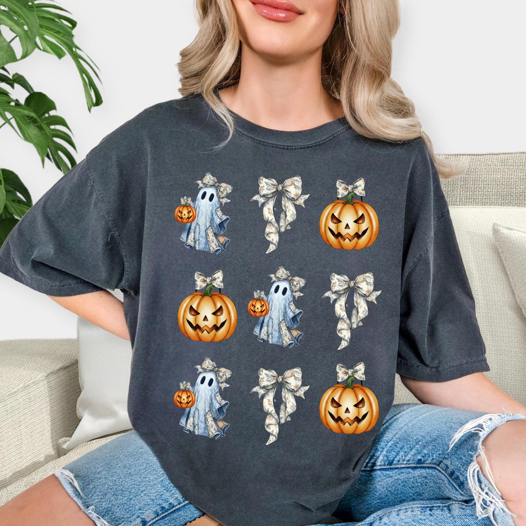 Ghost and Pumpkin Bow Shirt, Coquette Halloween Comfort Colors Tee