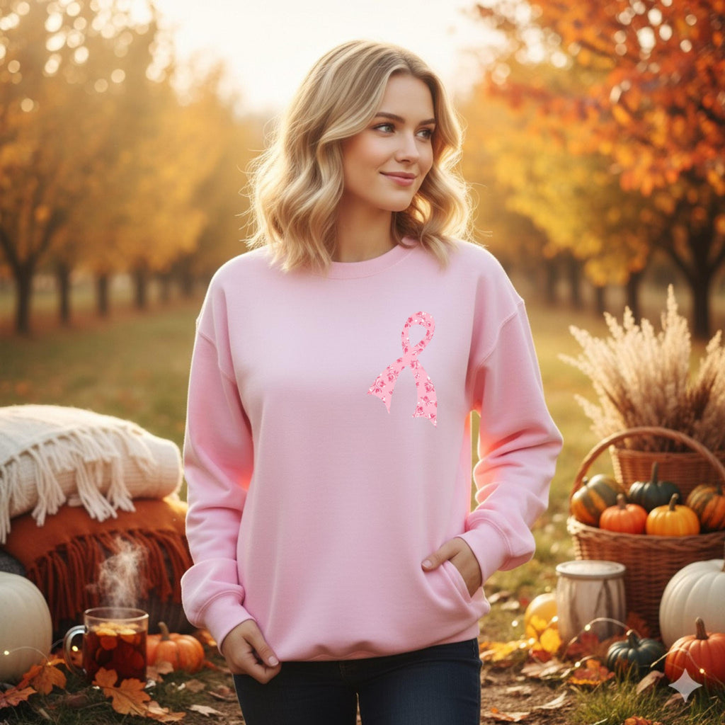 Breast Cancer Awareness Gildan  crewneck sweatshirt: Retro Pink Ribbon