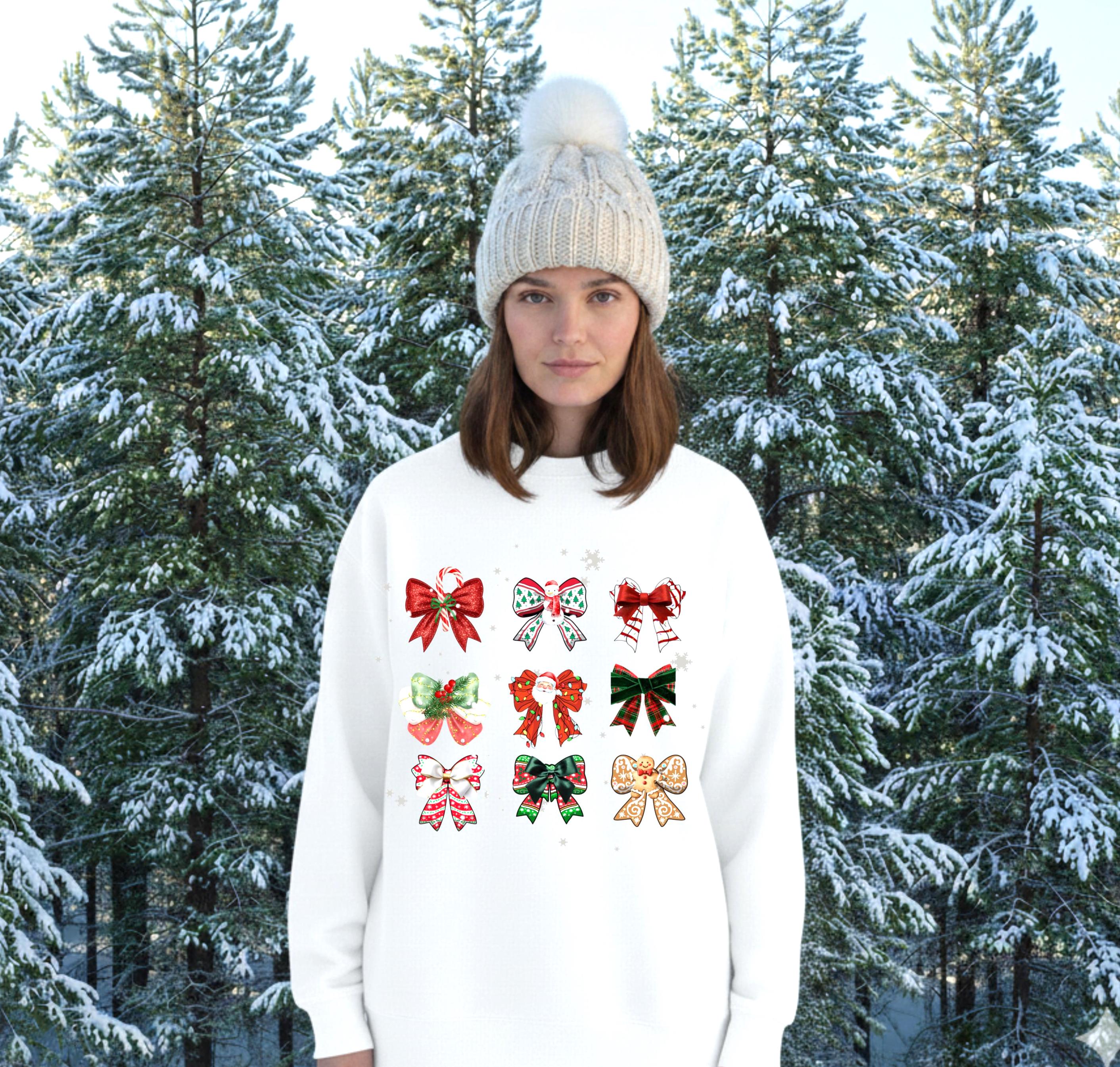 Christmas Coquette Bow Sweatshirt,   Holiday Crewneck