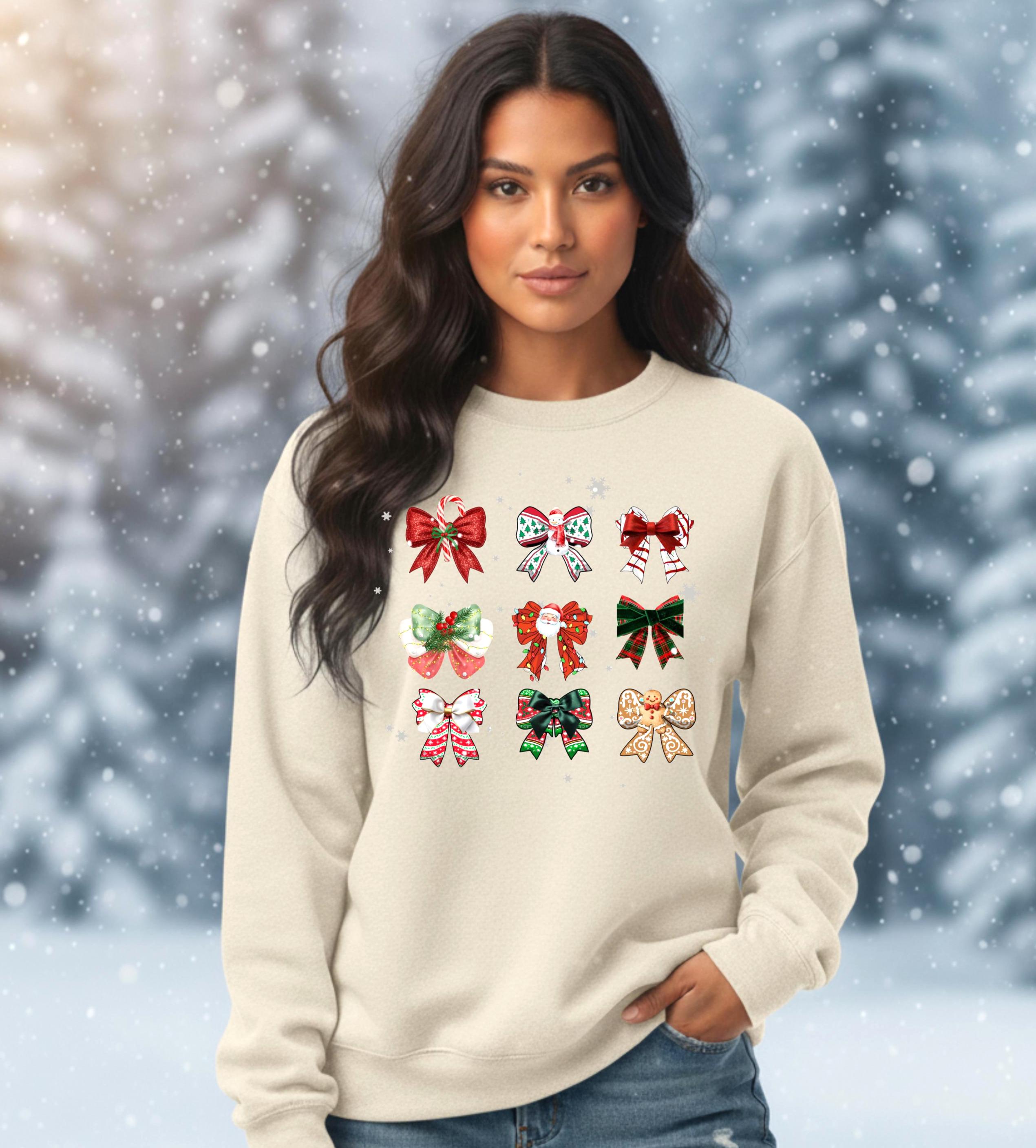 Christmas Coquette Bow Sweatshirt,   Holiday Crewneck