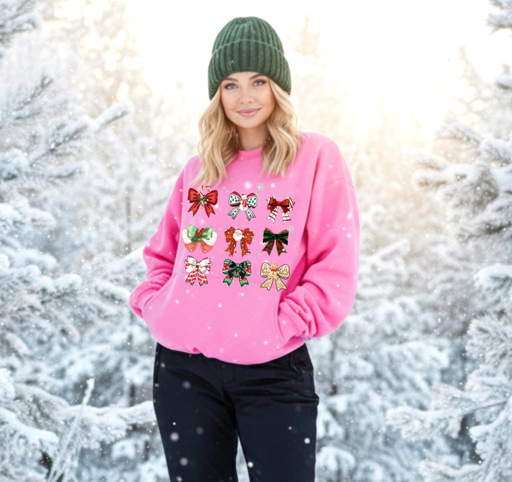 Christmas Coquette Bow Sweatshirt,   Holiday Crewneck