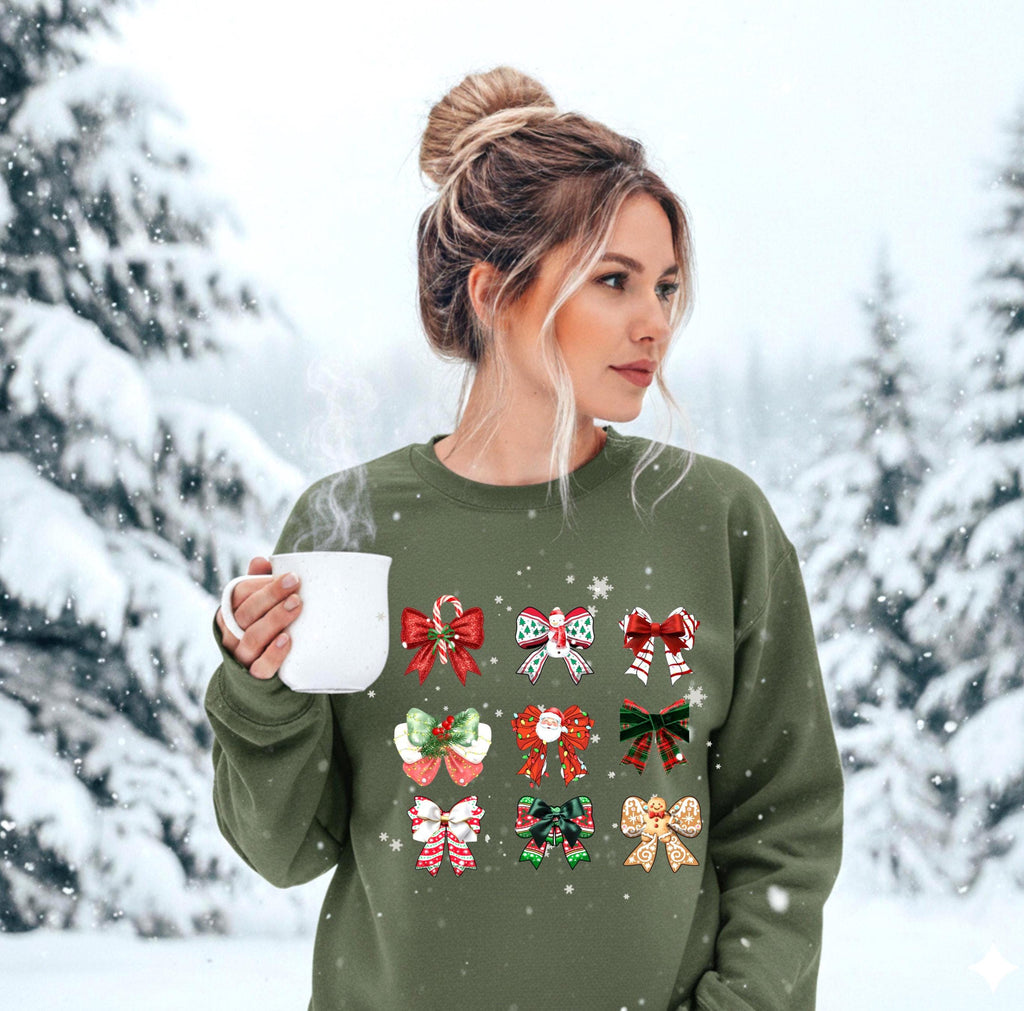 Christmas Coquette Bow Sweatshirt,   Holiday Crewneck