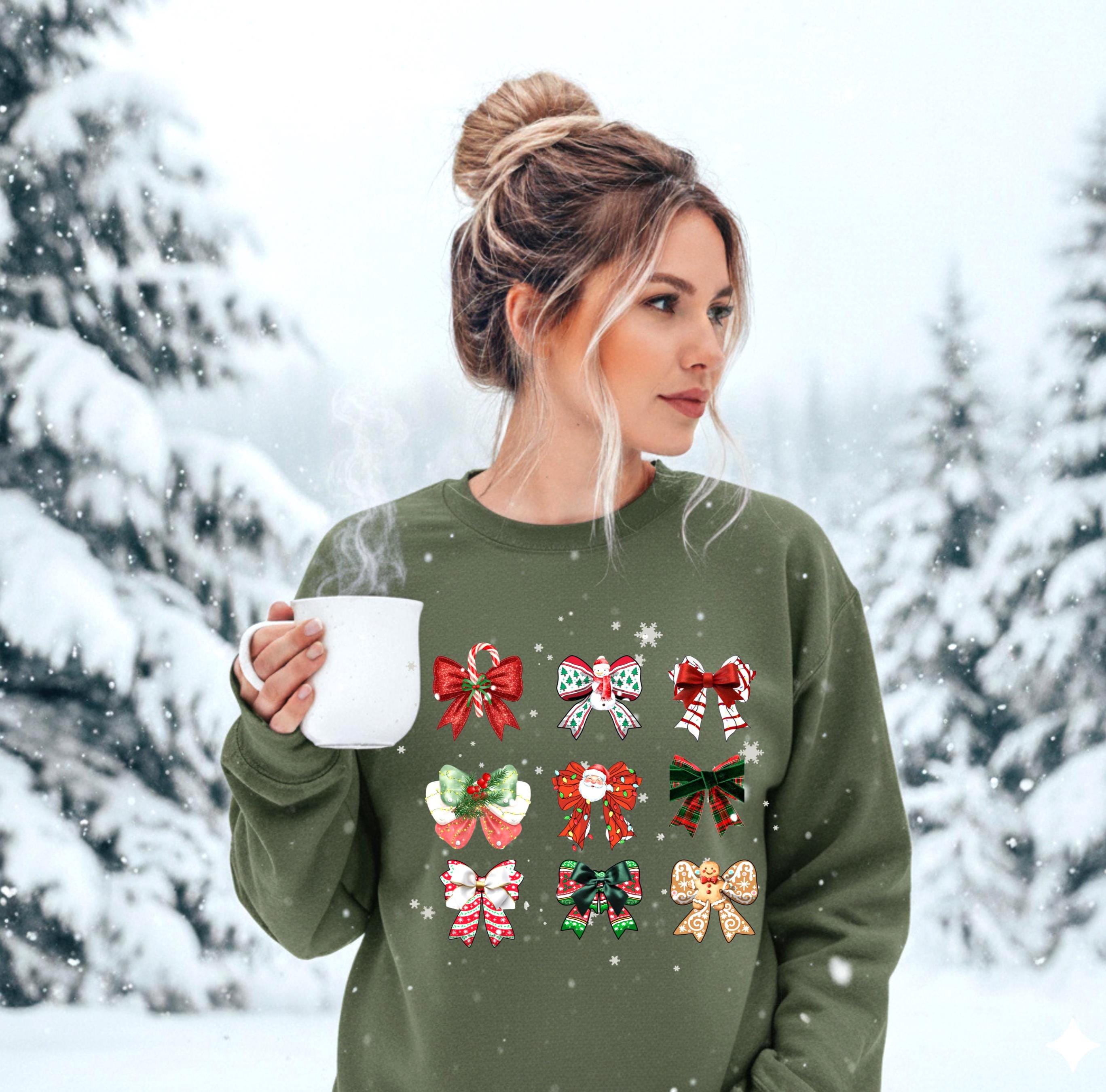 Christmas Coquette Bow Sweatshirt,   Holiday Crewneck