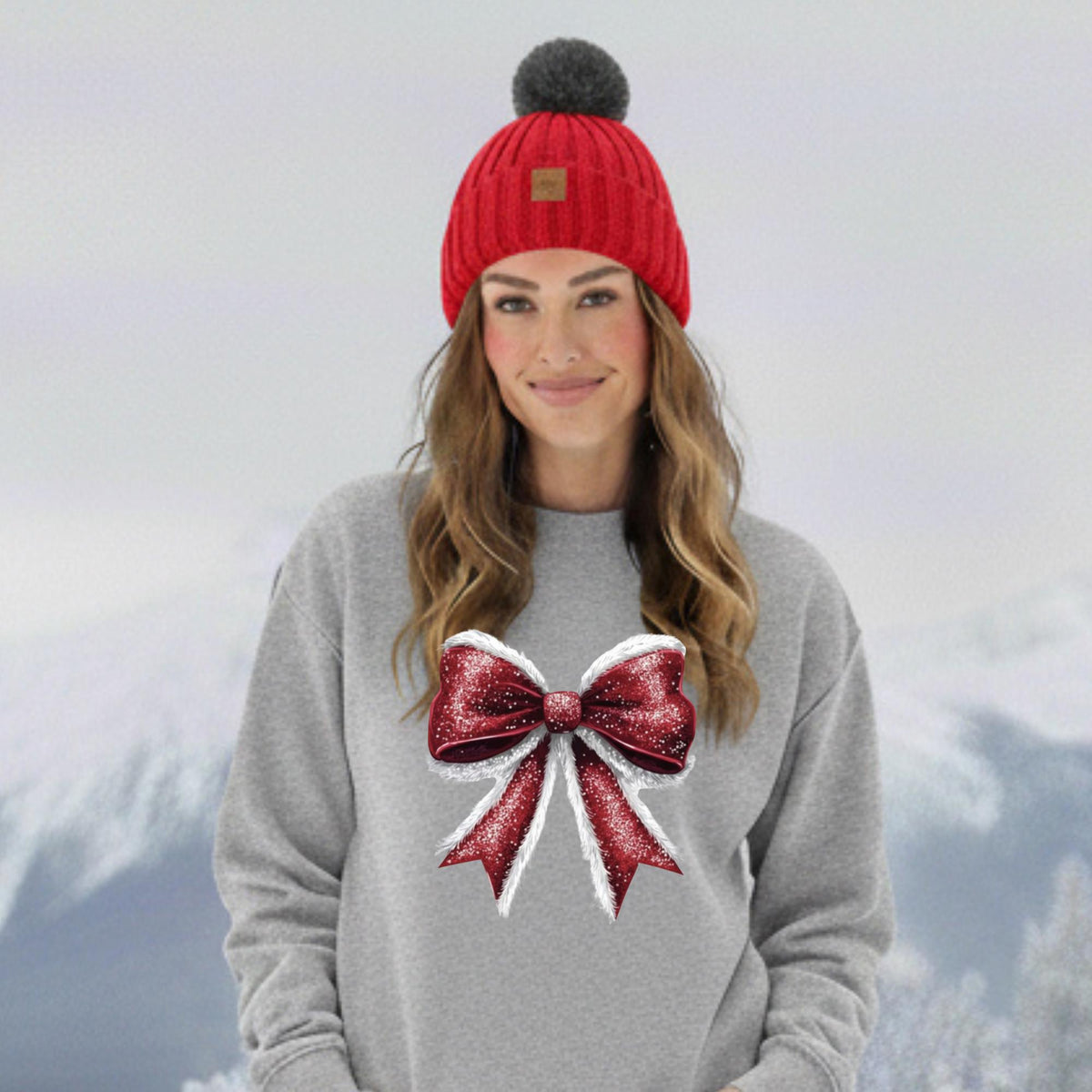 Santa Bow Crewneck Sweatshirt, Red Bow Shirt