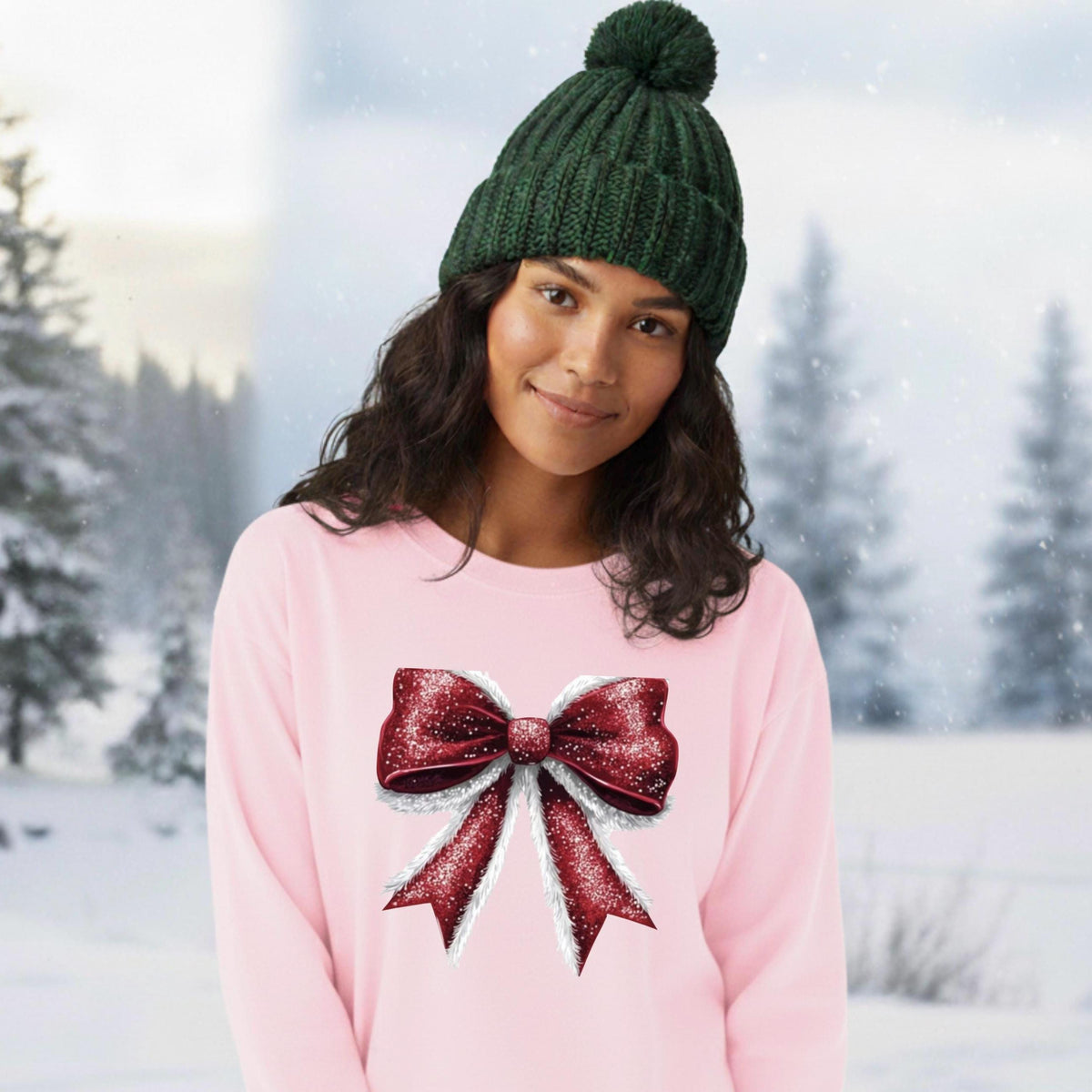 Santa Bow Crewneck Sweatshirt, Red Bow Shirt