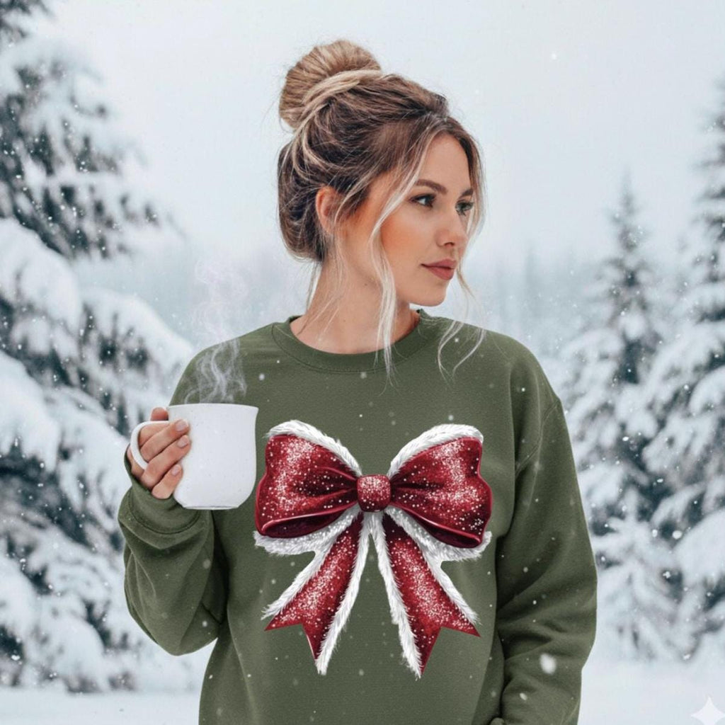 Santa Bow Crewneck Sweatshirt, Red Bow Shirt