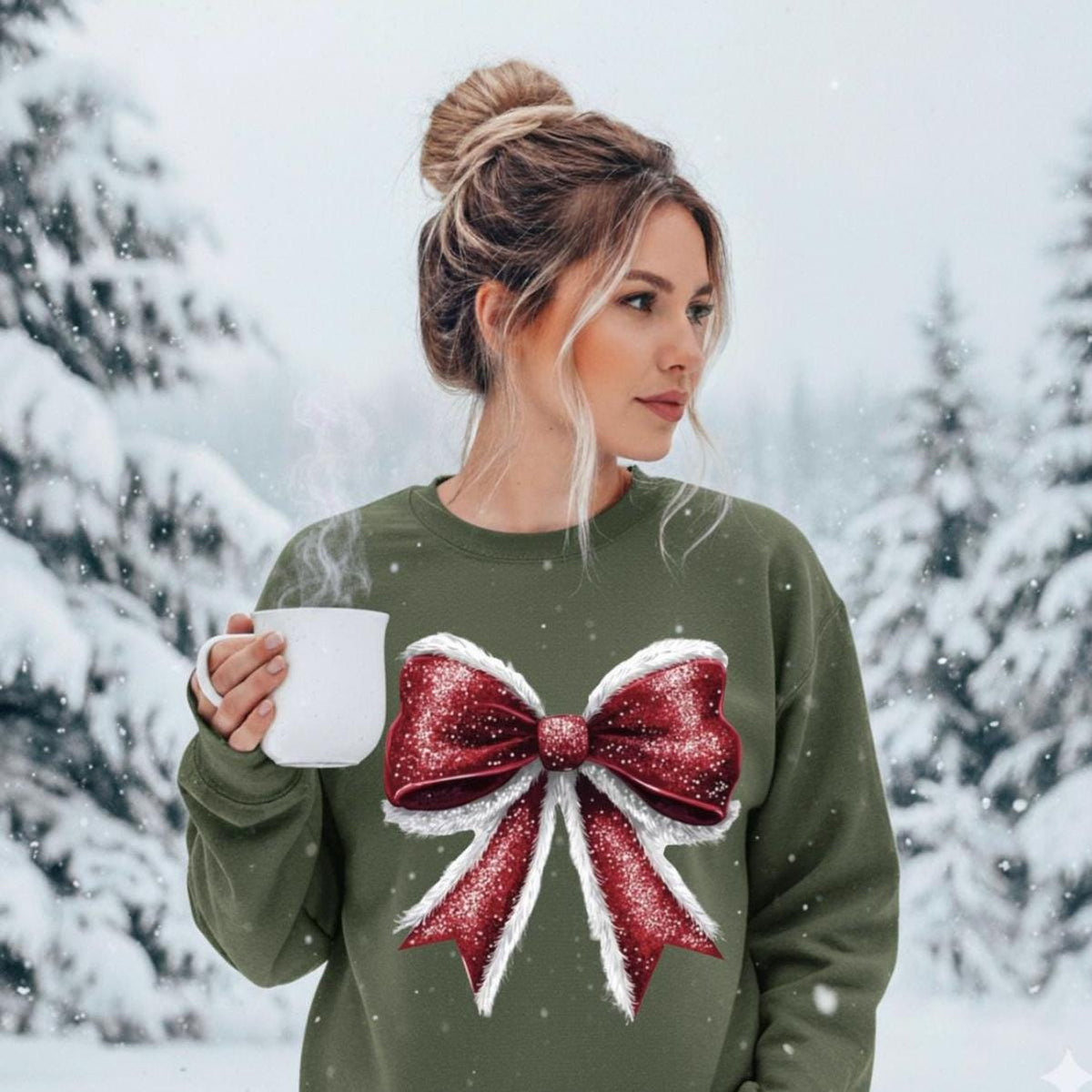 Santa Bow Crewneck Sweatshirt, Red Bow Shirt