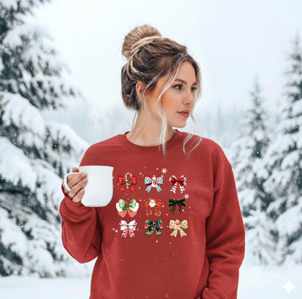 Christmas Coquette Bow Sweatshirt,   Holiday Crewneck