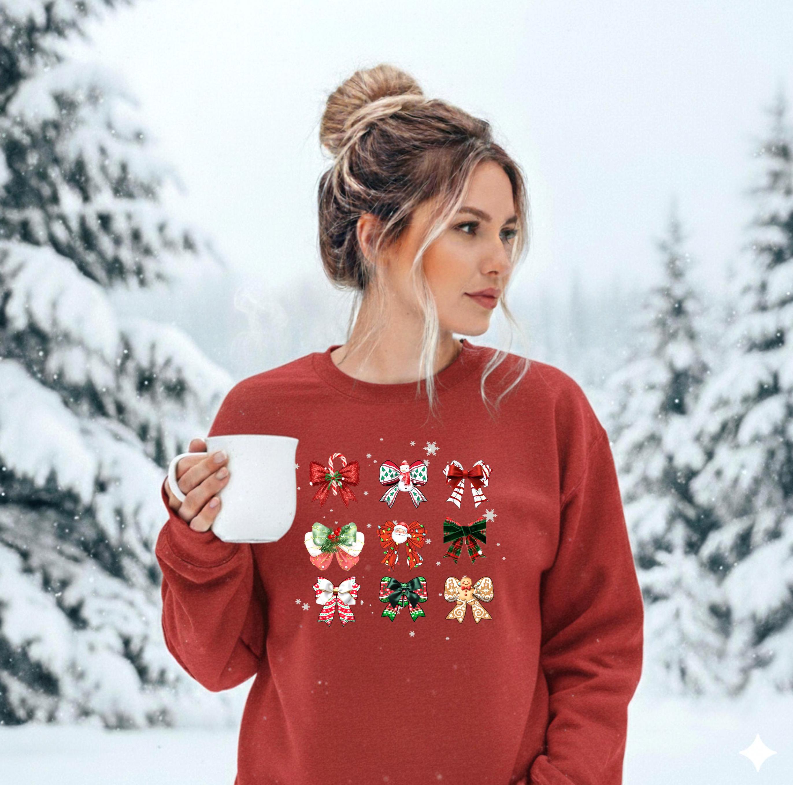 Christmas Coquette Bow Sweatshirt,   Holiday Crewneck